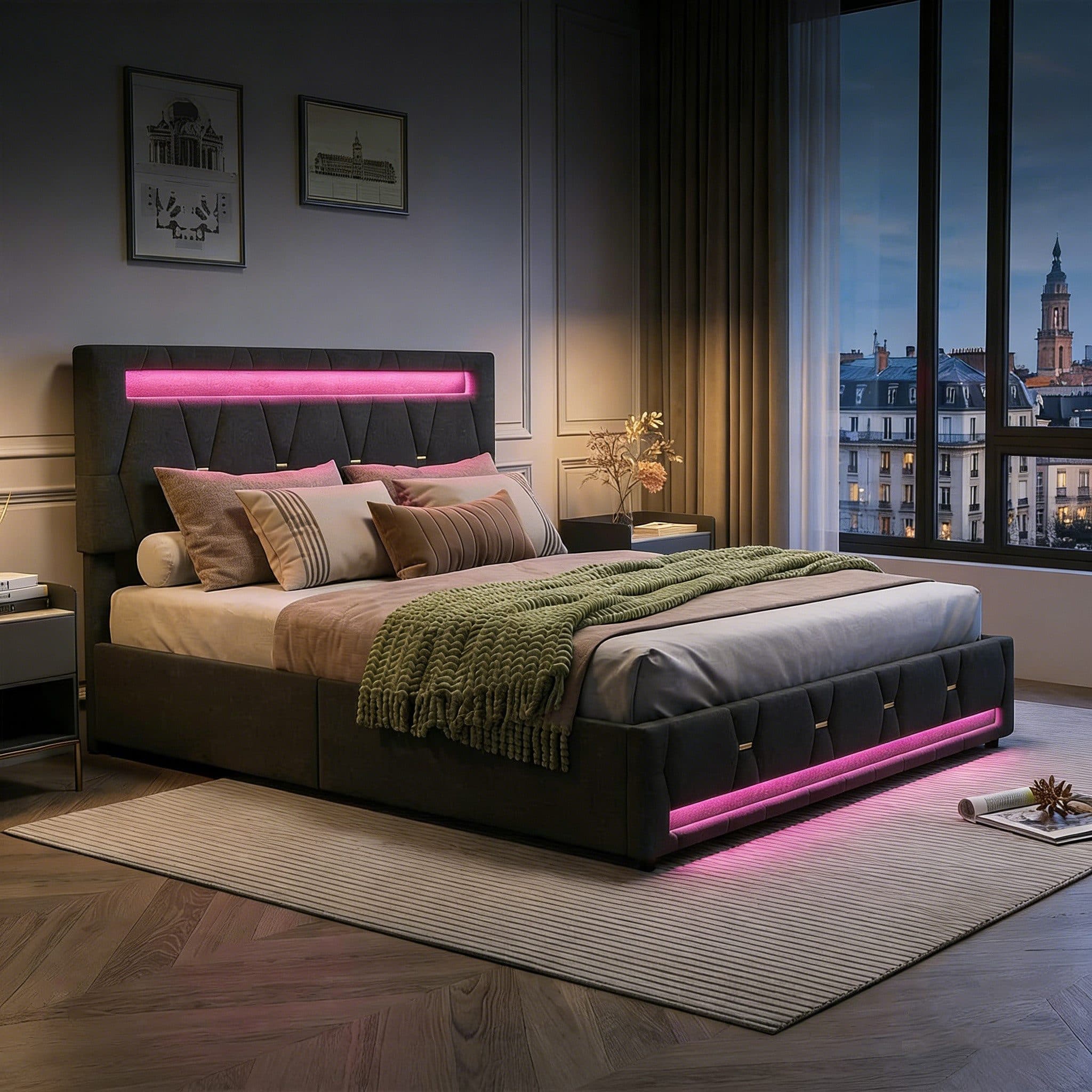 PXloue Polsterbett mit Stauraum und LED-Beleuchtung Grau - Bild 2