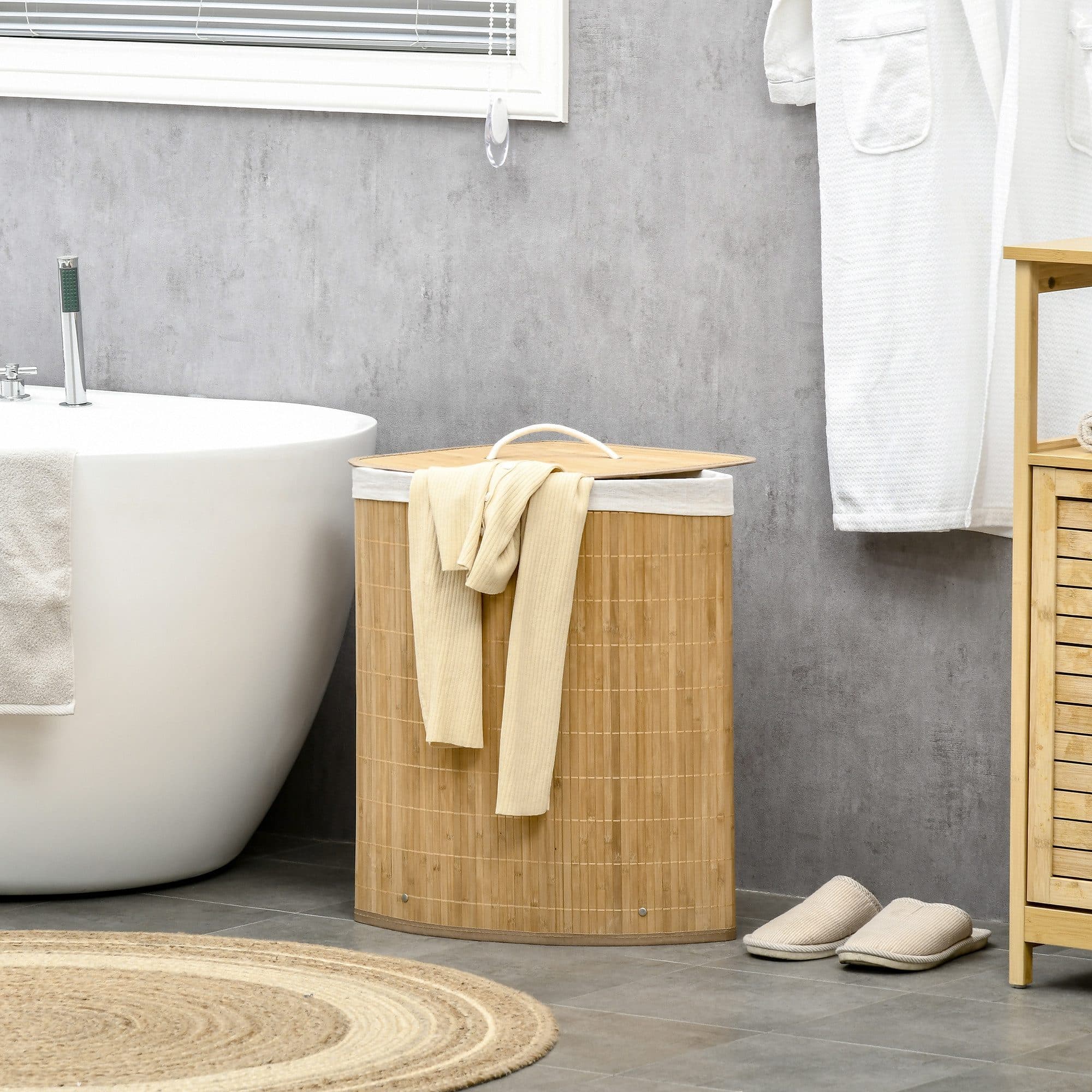 HOMCOM Wäschekorb mit Deckel 55L Natur Bambus - Bild 2