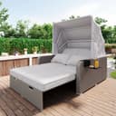 BBWL Gartensofa mit Markise, Polyrattan Sofa 2 Personen, wetterfest, beige Bild 2
