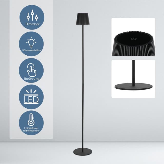 LETGOSPT Kabellose LED Stehlampe 3-in-1 mit USB-C und Dimmfunktion