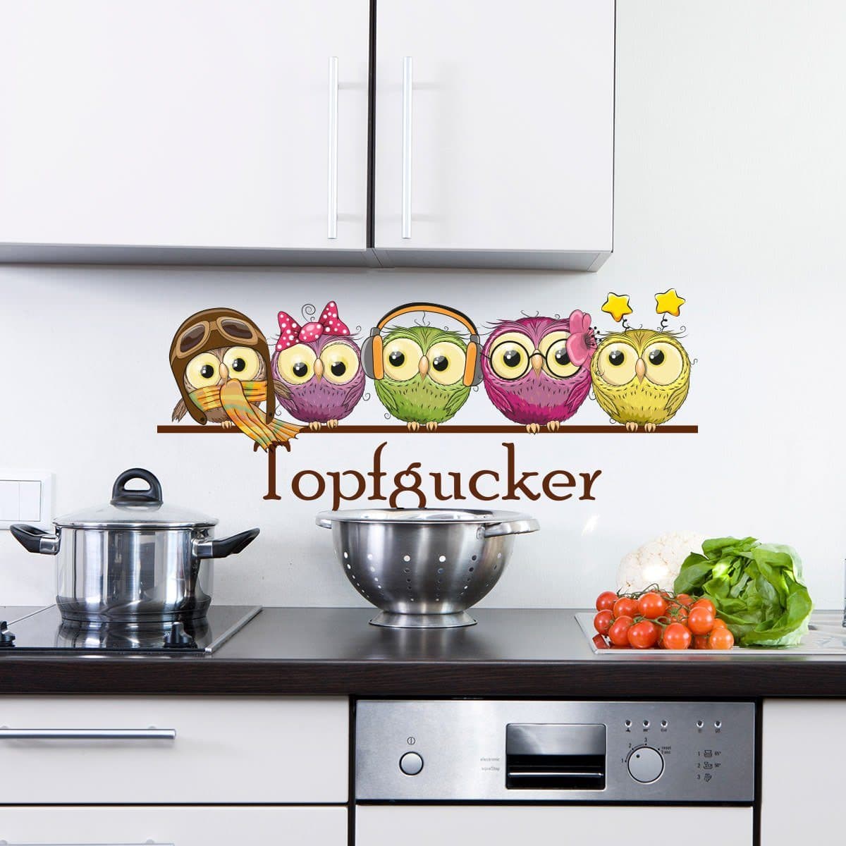 Sunnywall Wandtattoo Topfgucker Eulen Selbstklebend Bunt