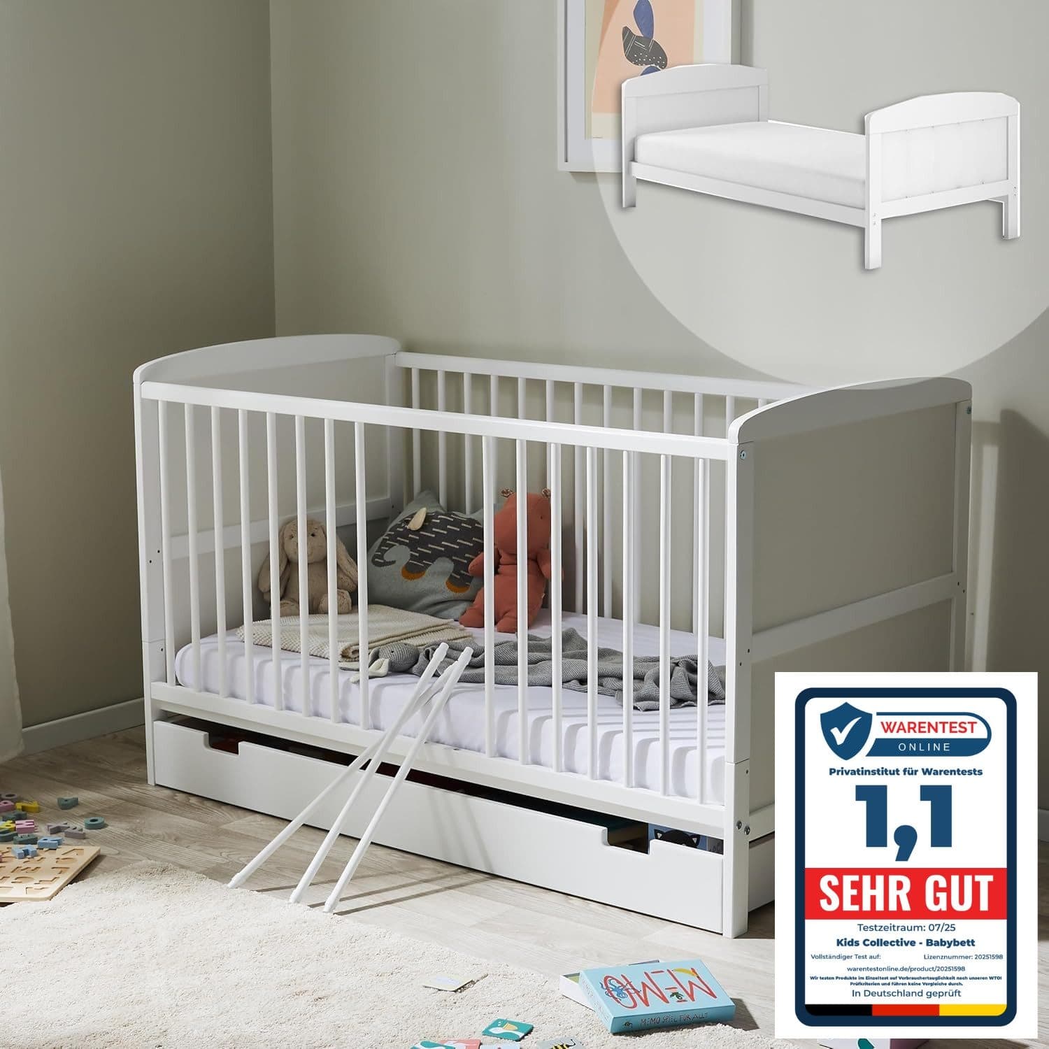 Kids Collective Babybett Weiss Kiefernholz Umbaubar Mit Schublade - Bild 2