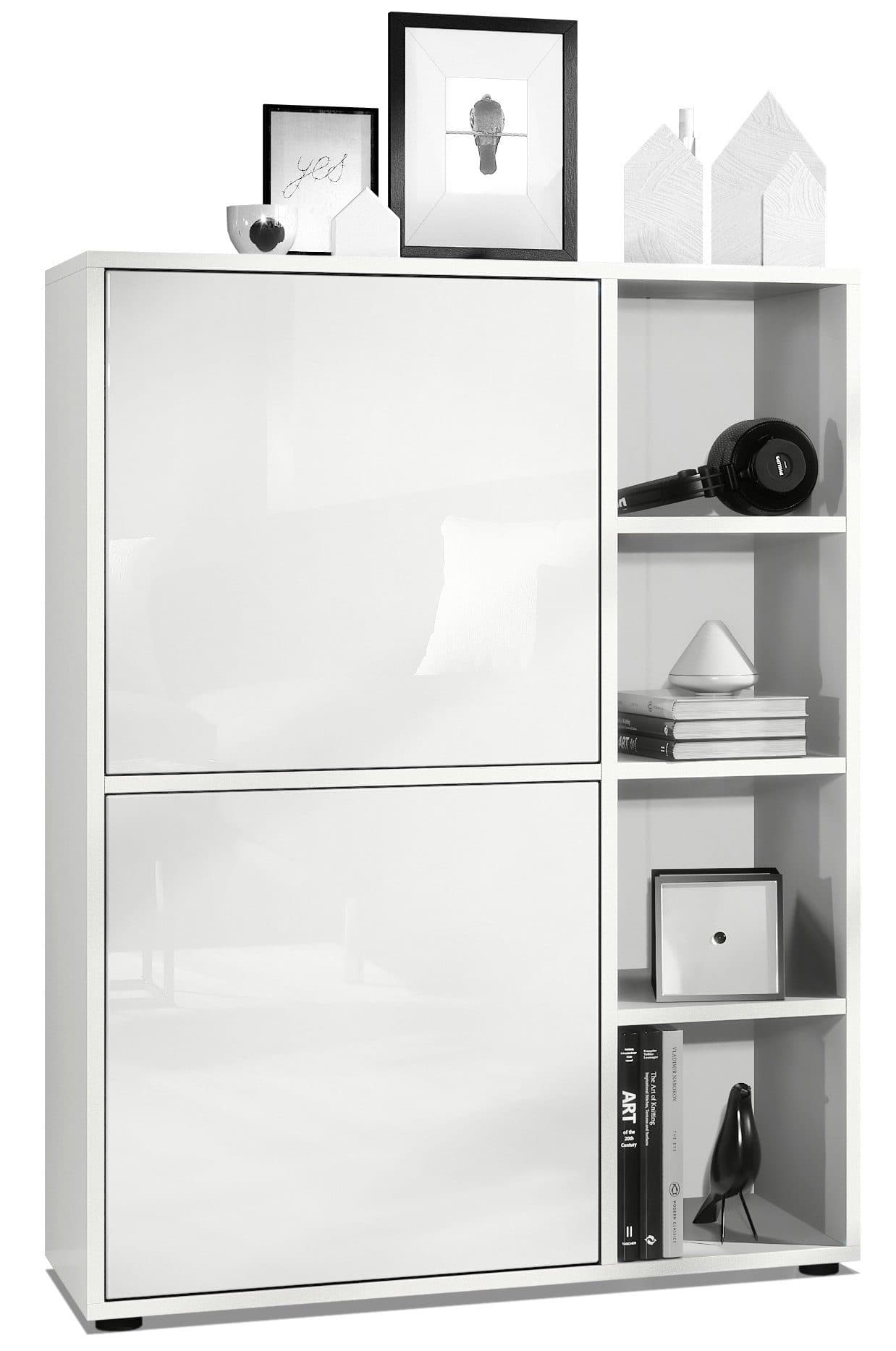 Vladon Highboard Cuba Weiß matt/Hochglanz mit 2 Türen und 4 Fächern - Bild 2