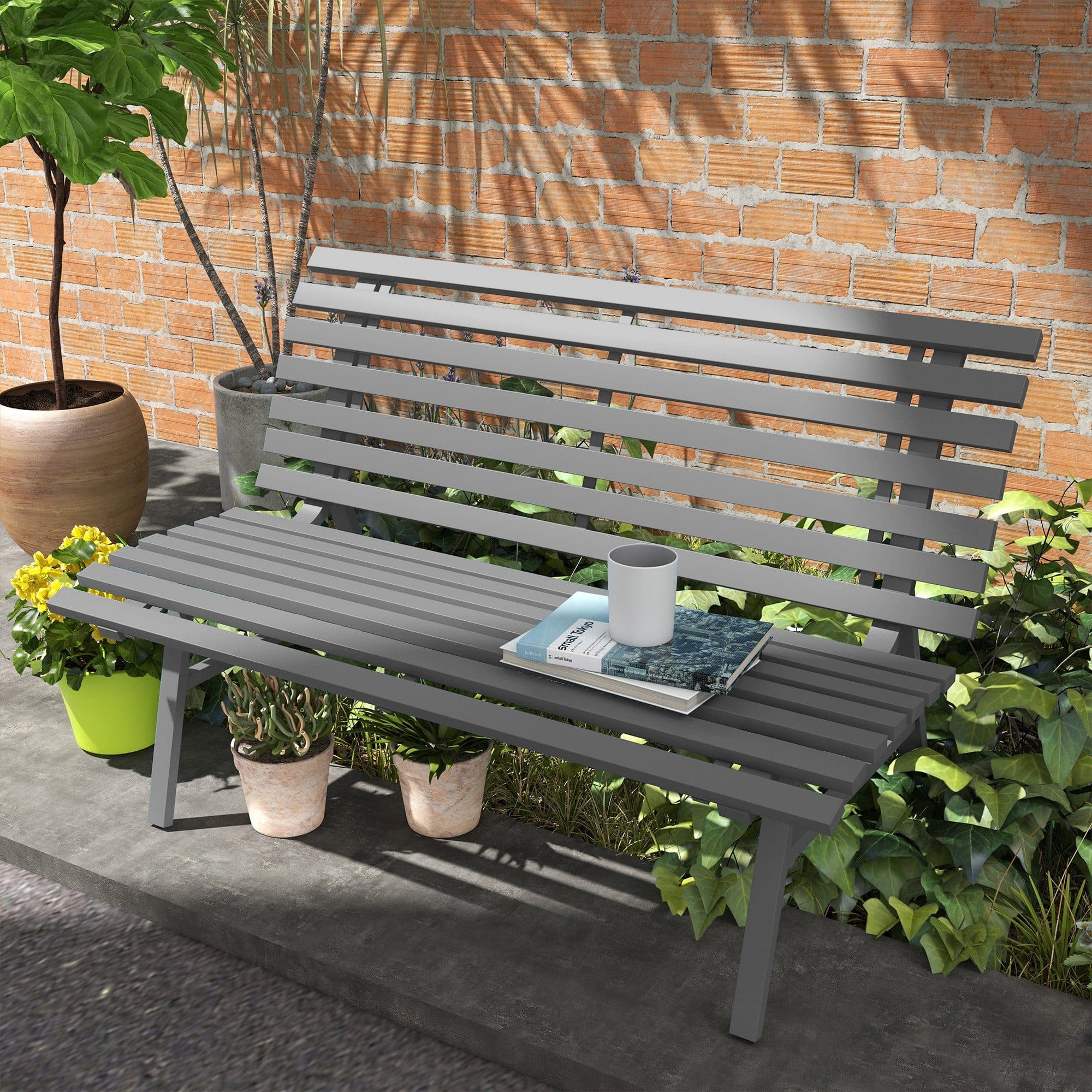 Outsunny Gartenbank 2-Sitzer Grau Aluminium - Bild 2