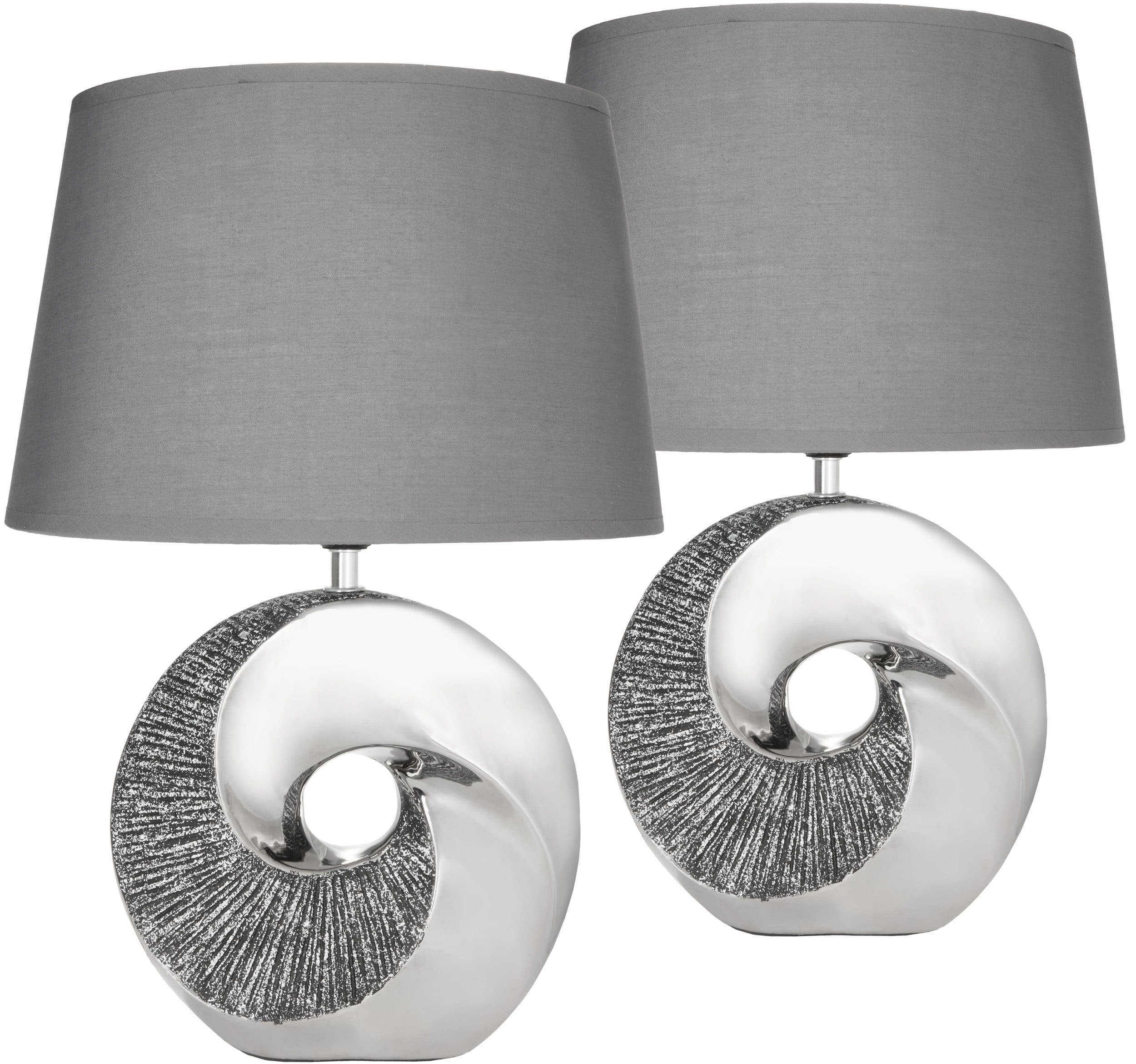 BRUBAKER Nachttischlampe 2er Set Silber Schwarz Keramik - Bild 2