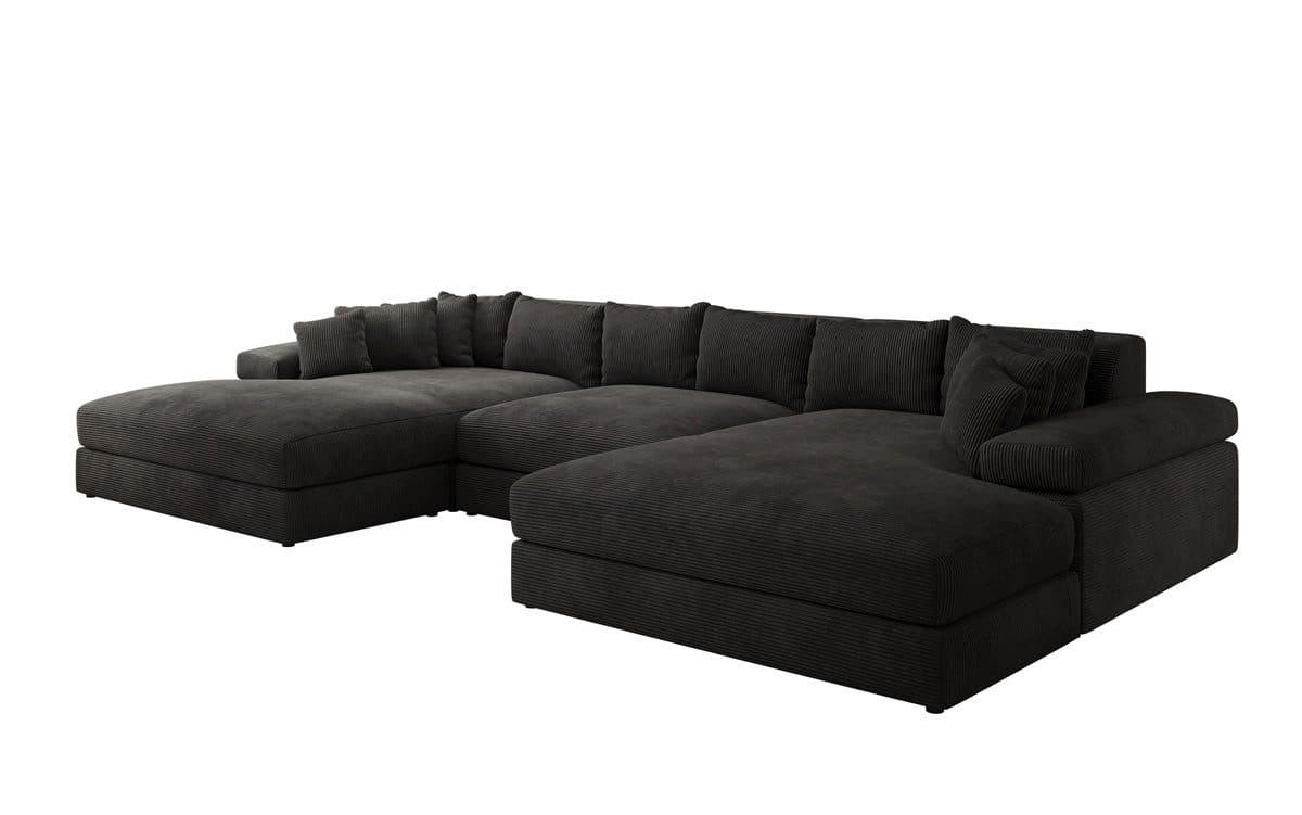 Luxusbetten24 Designer Sofa Bernardo U Cord Schwarz mit Ottomane - Bild 2