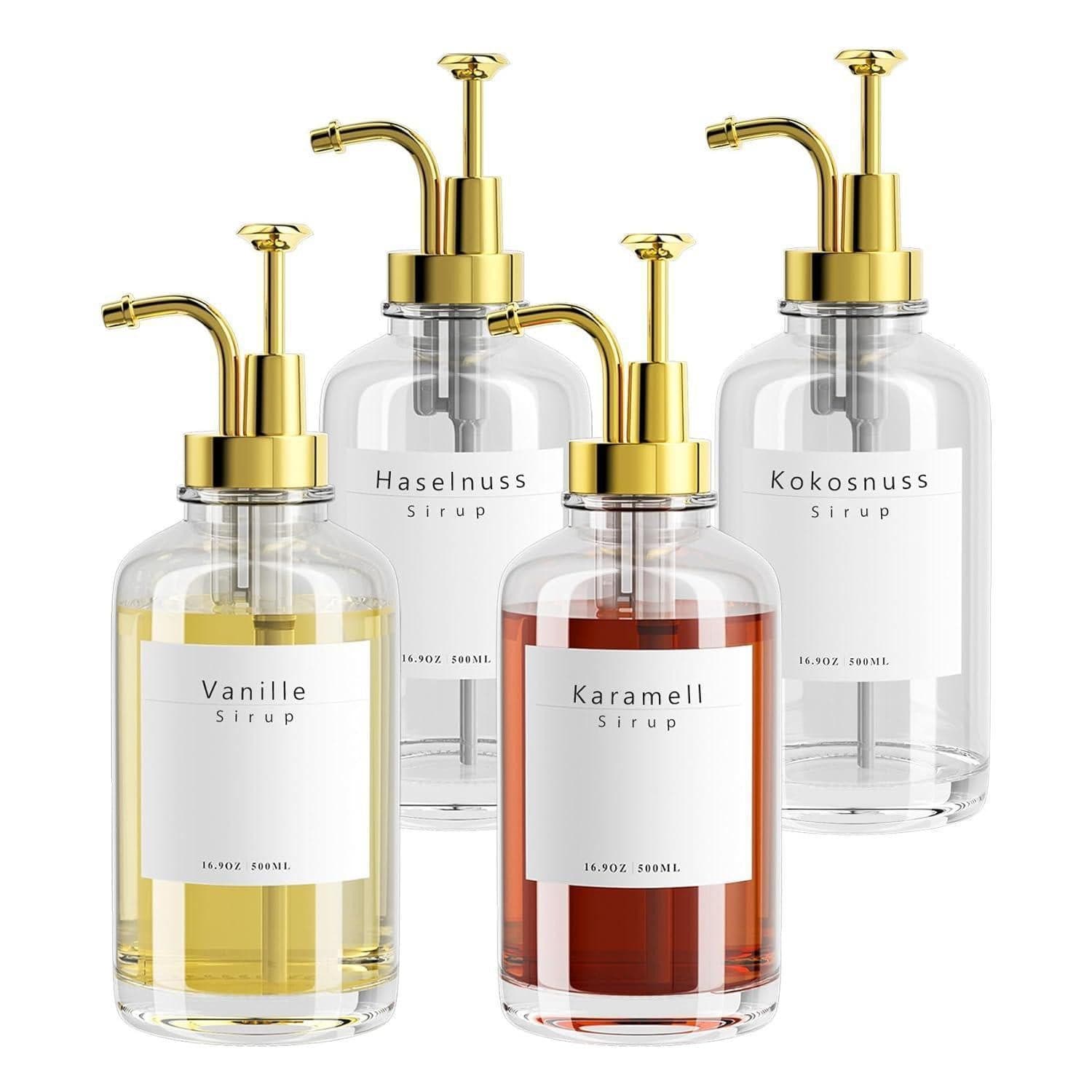 LuxusKollektion 4x Glas Sirupspender 500ml mit Pumpen & Etiketten - Bild 2
