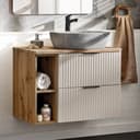 Lomadox Waschtisch ADELAIDE-56-CASHMERE mit Aufsatzbecken und Rillenoptik Bild 2