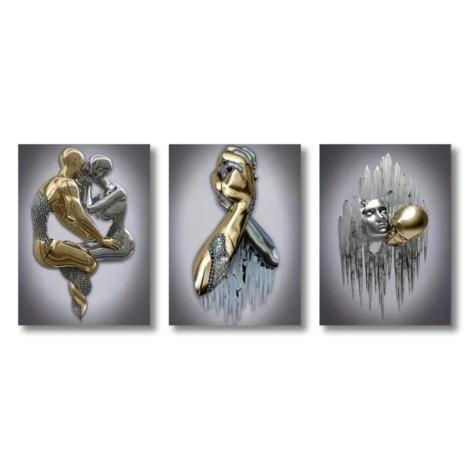 TPFLiving Kunstdruck 3er Set Grau Weiß Gold Leinwandbild - Bild 2