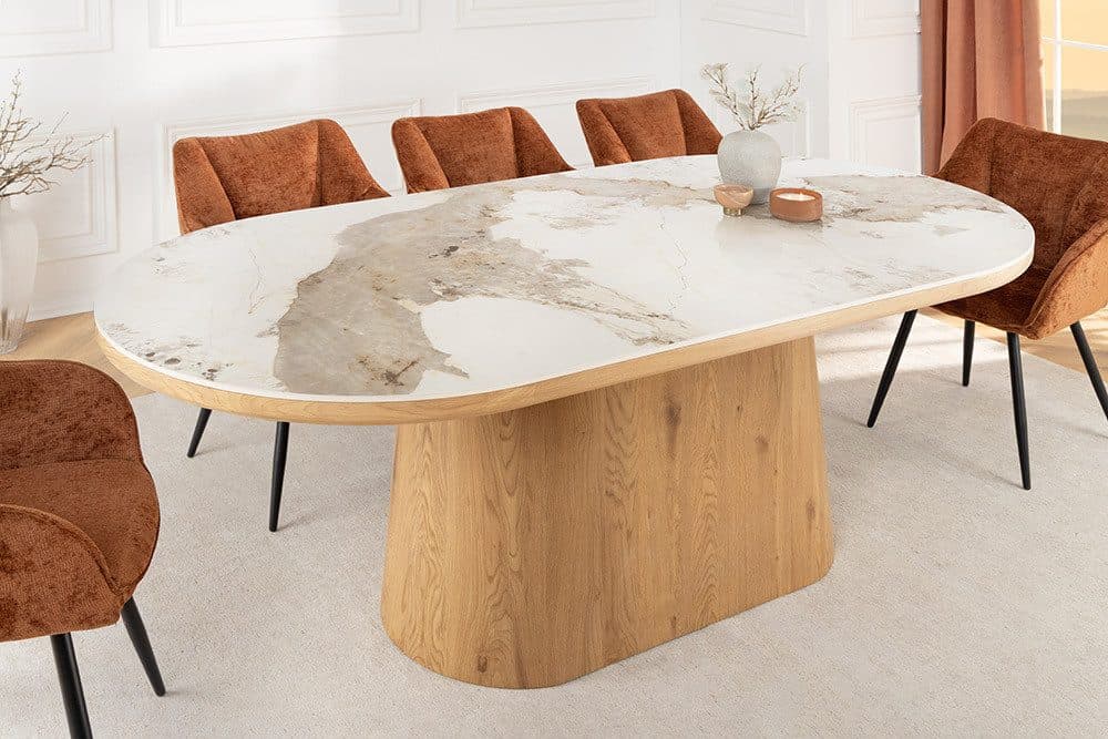 riess-ambiente Esstisch UNIQUE oval weiß Keramik Eiche Säulenfuß - Bild 2
