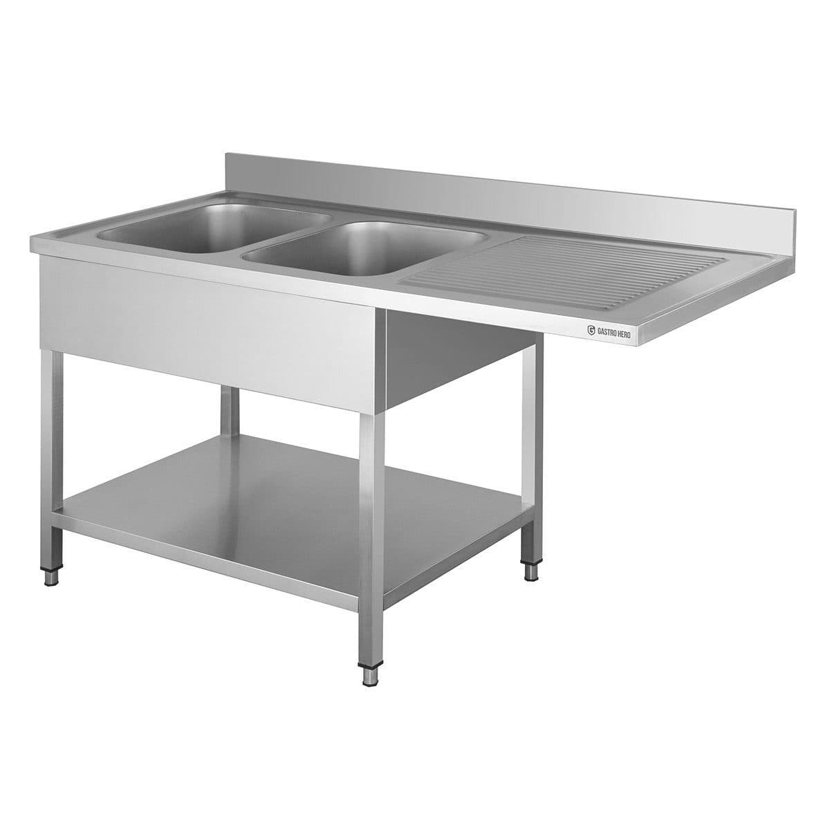 GastroHero Arbeitstisch Spülbecken Edelstahl 160 cm 2 Becken links Ablage - Bild 2