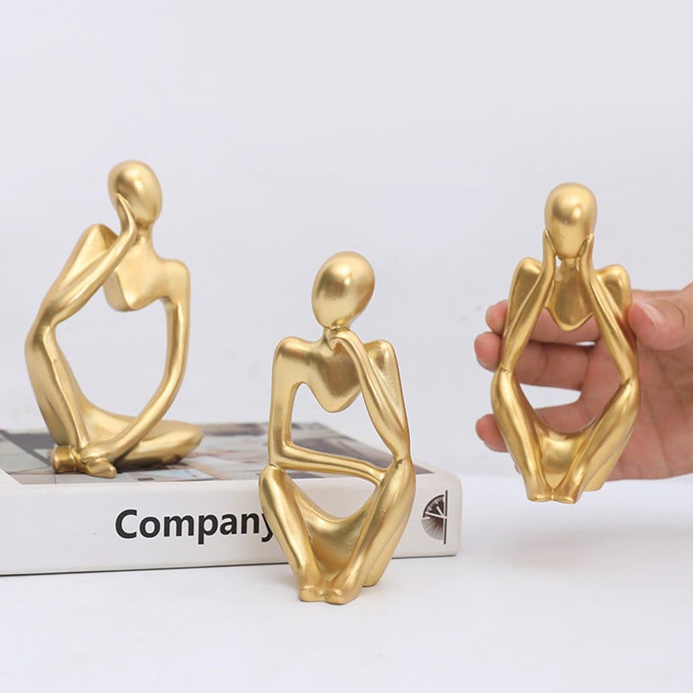 GarveeMore Skulptur 3pcs Abstrakte moderne Denker Statue Desktop Ornament Gold - Bild 2