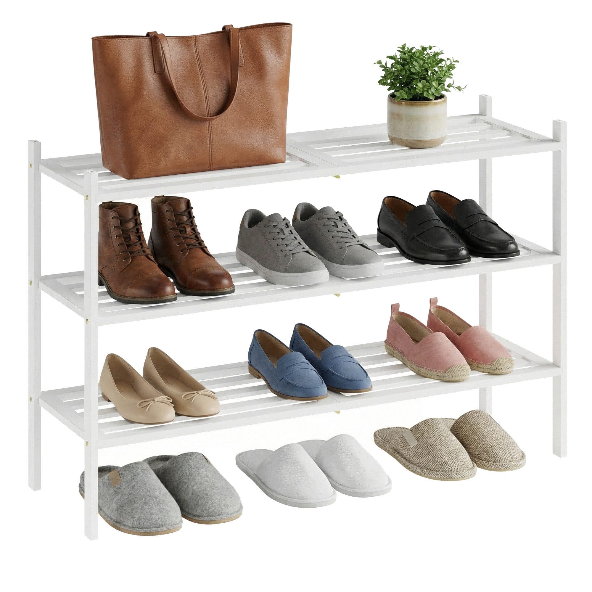 SONGMICS Bambus Schuhregal 3 Ebenen Weiß Stapelbar - Bild 2