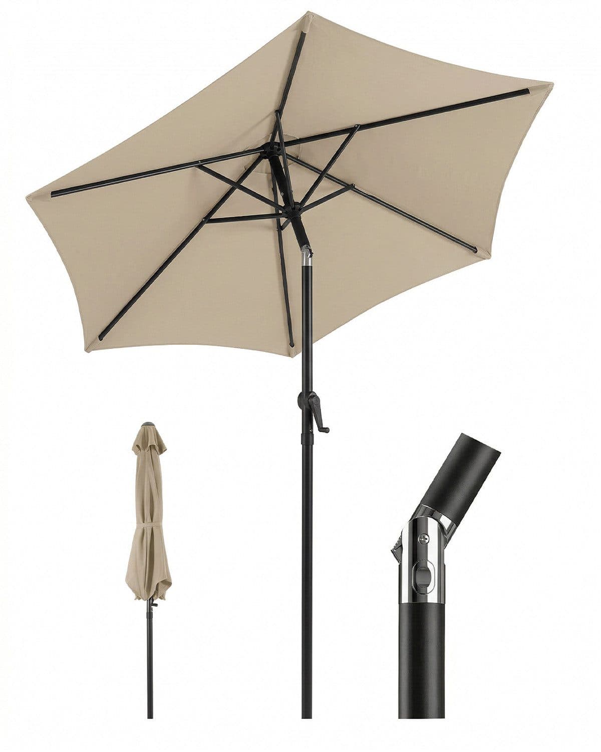 Sekey Sonnenschirm Rund 200 cm Taupe Knickbar mit Kurbel - Bild 2