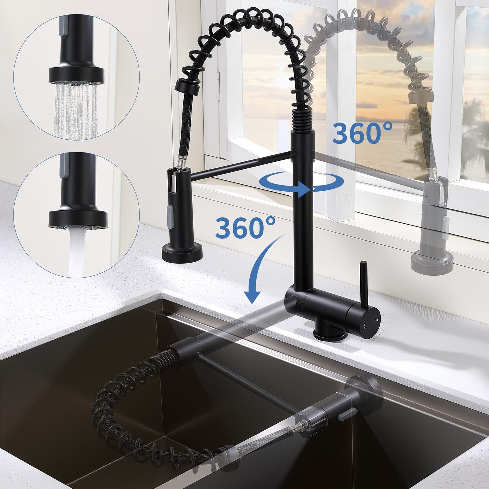HOMELODY Küchenarmatur Vorfenster Wasserhahn 360° Drehbar Edelstahl - Bild 2