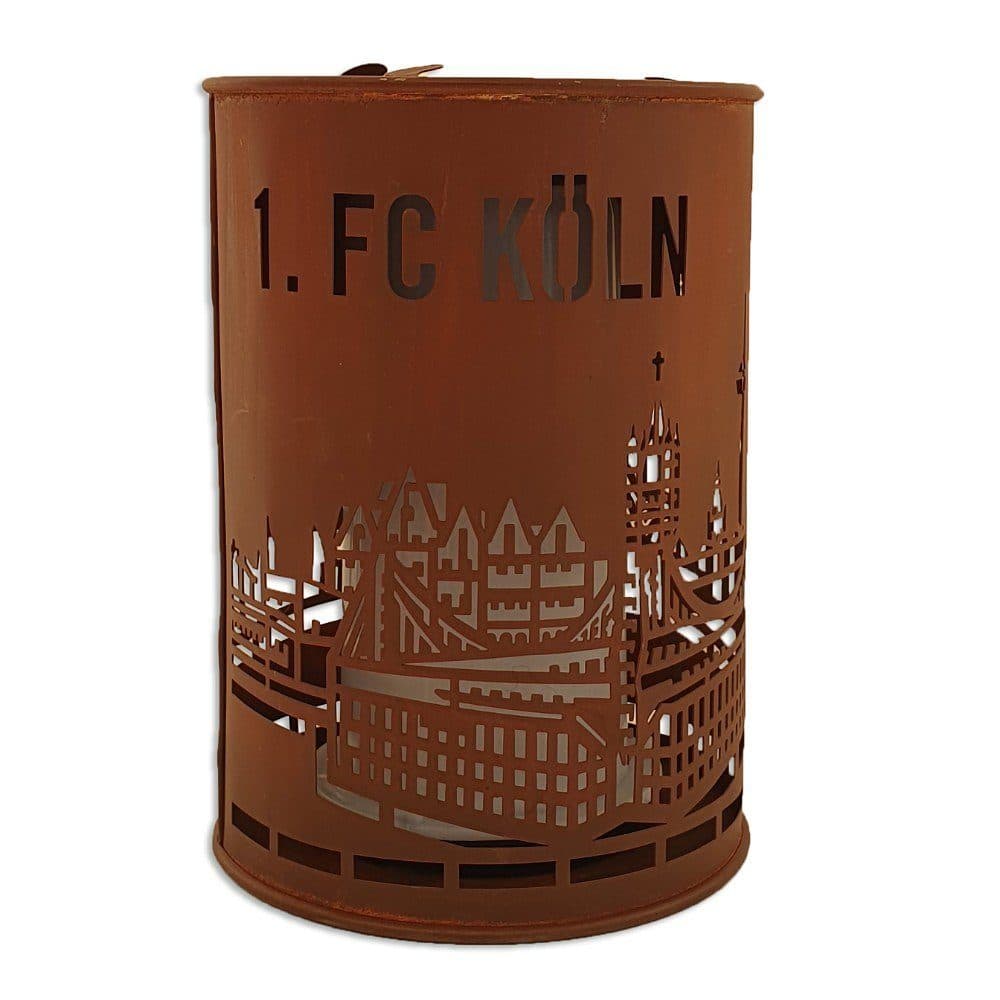 1. FC Köln Solar Fackelleuchte Skyline Metall Rostoptik