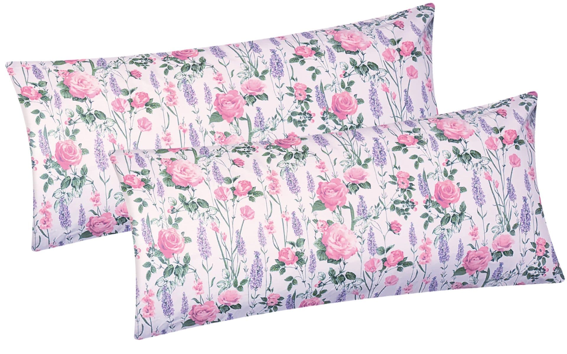 Heubergshop Kissenbezug 2er Set 40x80cm Rosen Muster Lavendel Baumwolle