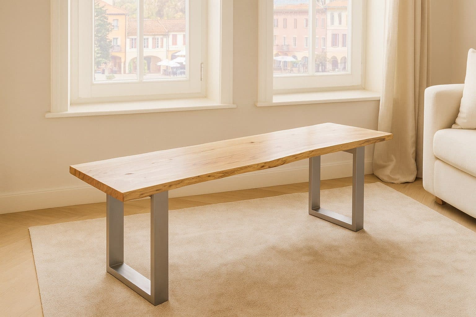 SAM Sitzbank Samuel Akazie Baumkante Metallgestell