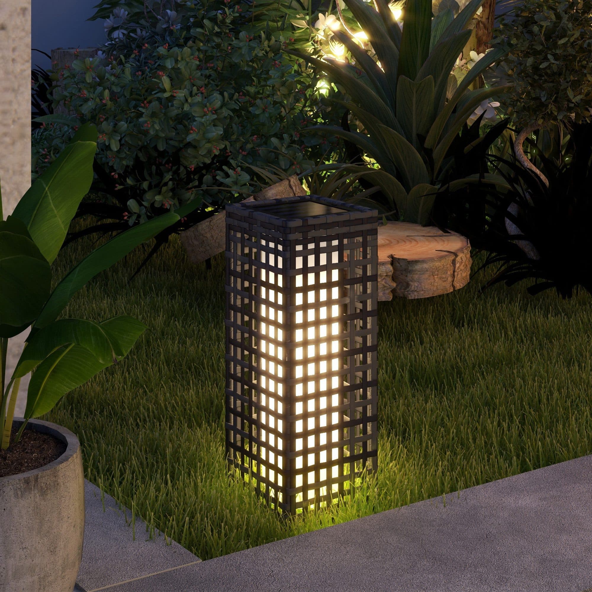 Outsunny LED Solarleuchte Rattan Solarlampe, Wasserdichte Wegleuchte mit Lichtsensor, Solarbetrieben, Lichtsensor, Wasserdicht, LED, Weiß, Stahl, Grau - Bild 2