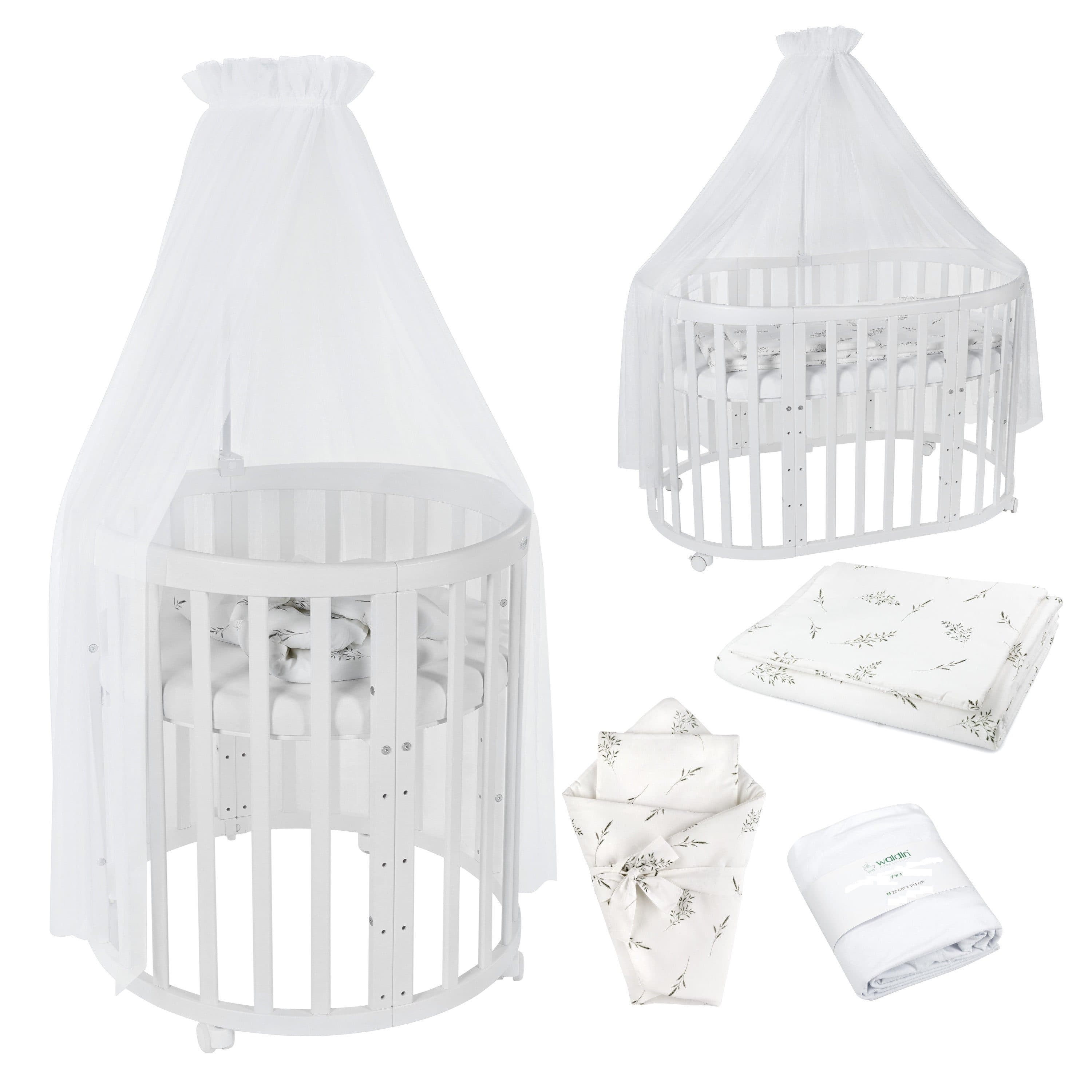 Waldin Mobiles Babybett OWAL 7in1 Holz mitwachsend Weiss - Bild 2