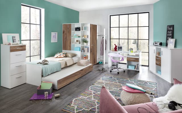 Jugendzimmer-Set Joker: Kleiderschrank mit Garderobe, Bett & Schubladen