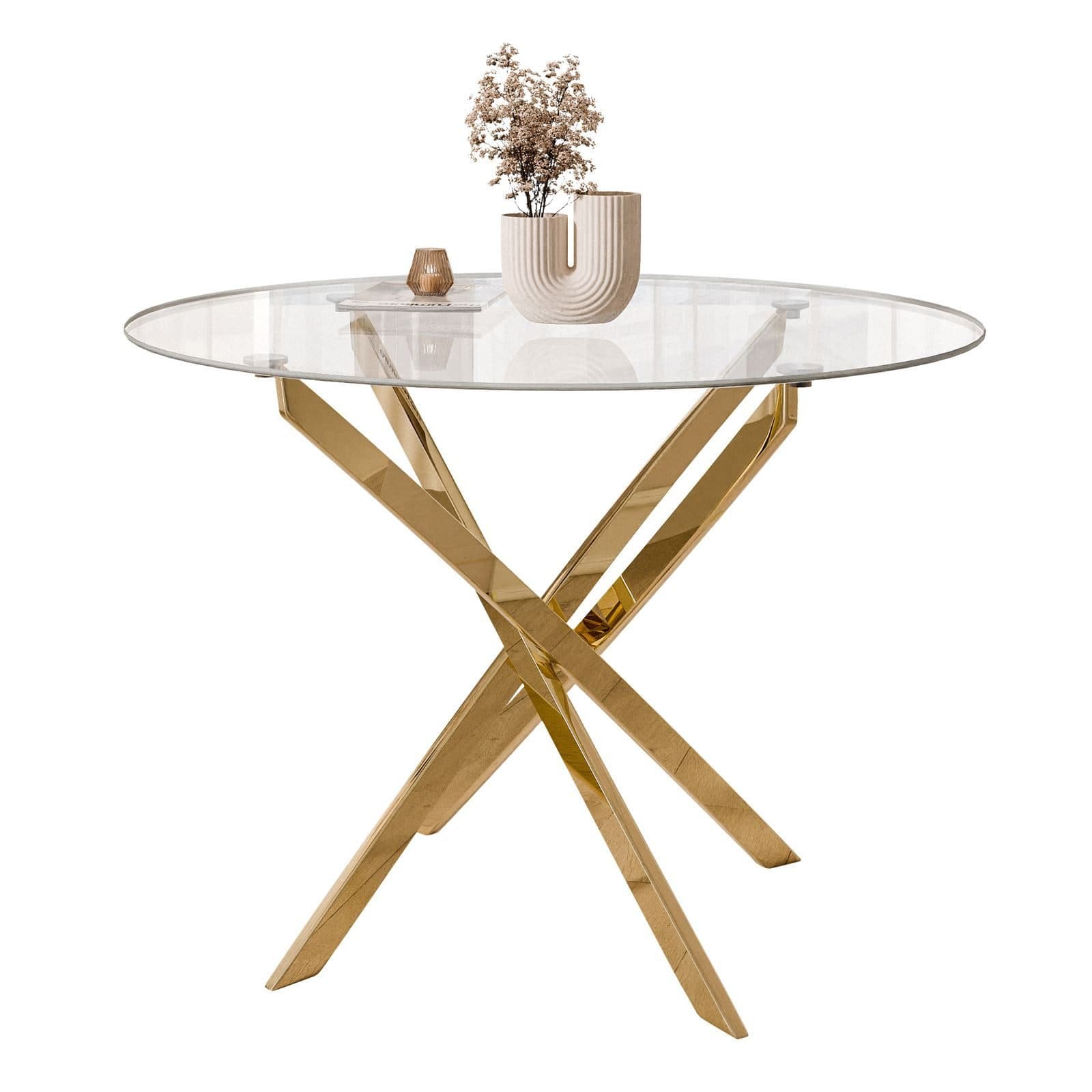 Lookway Esstisch CRISTAL 100 cm Glas Runder Tisch Gold/Silber - Bild 2