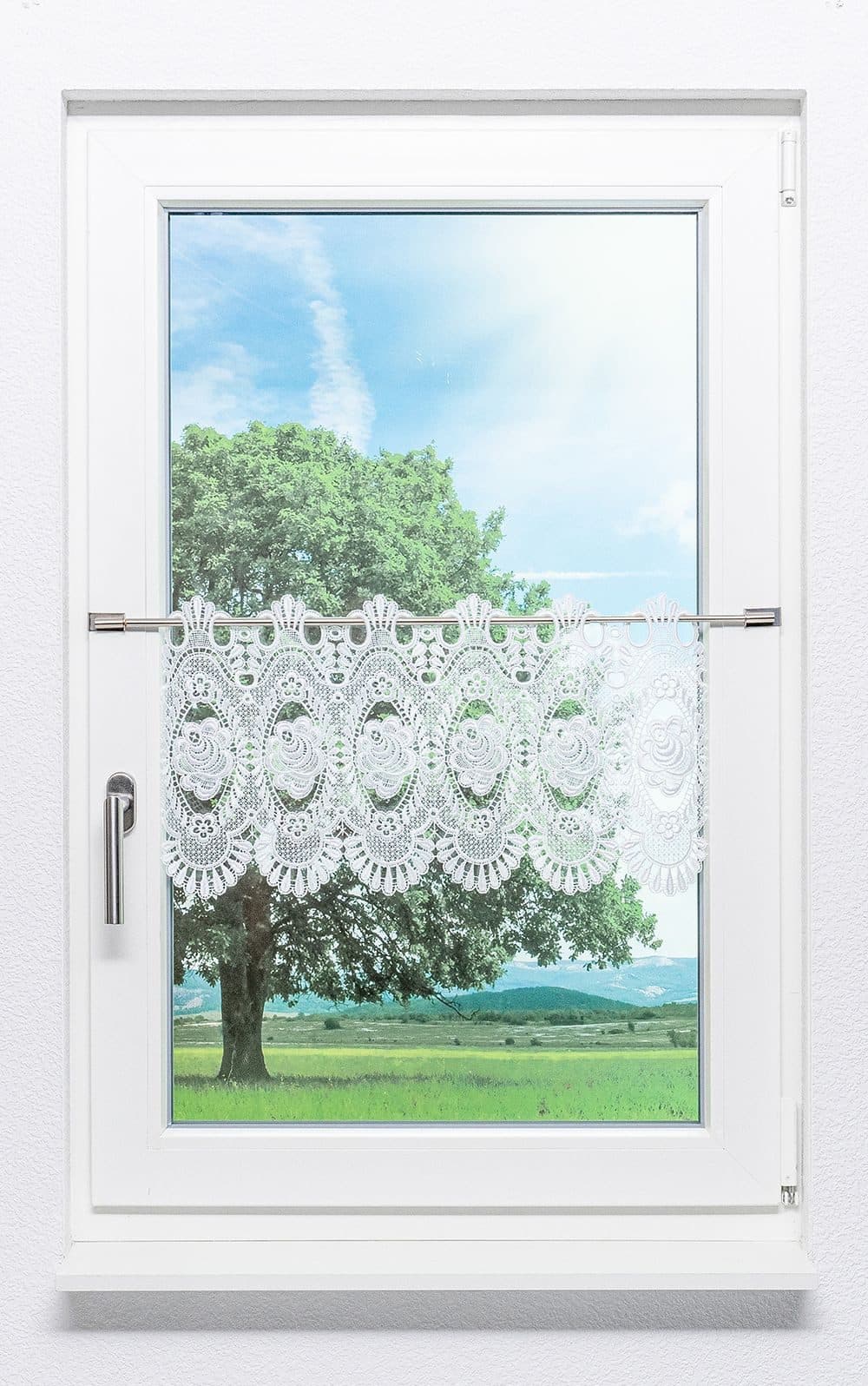 Plauener Spitze® Scheibengardine Blumenspitze Transparent - Bild 2