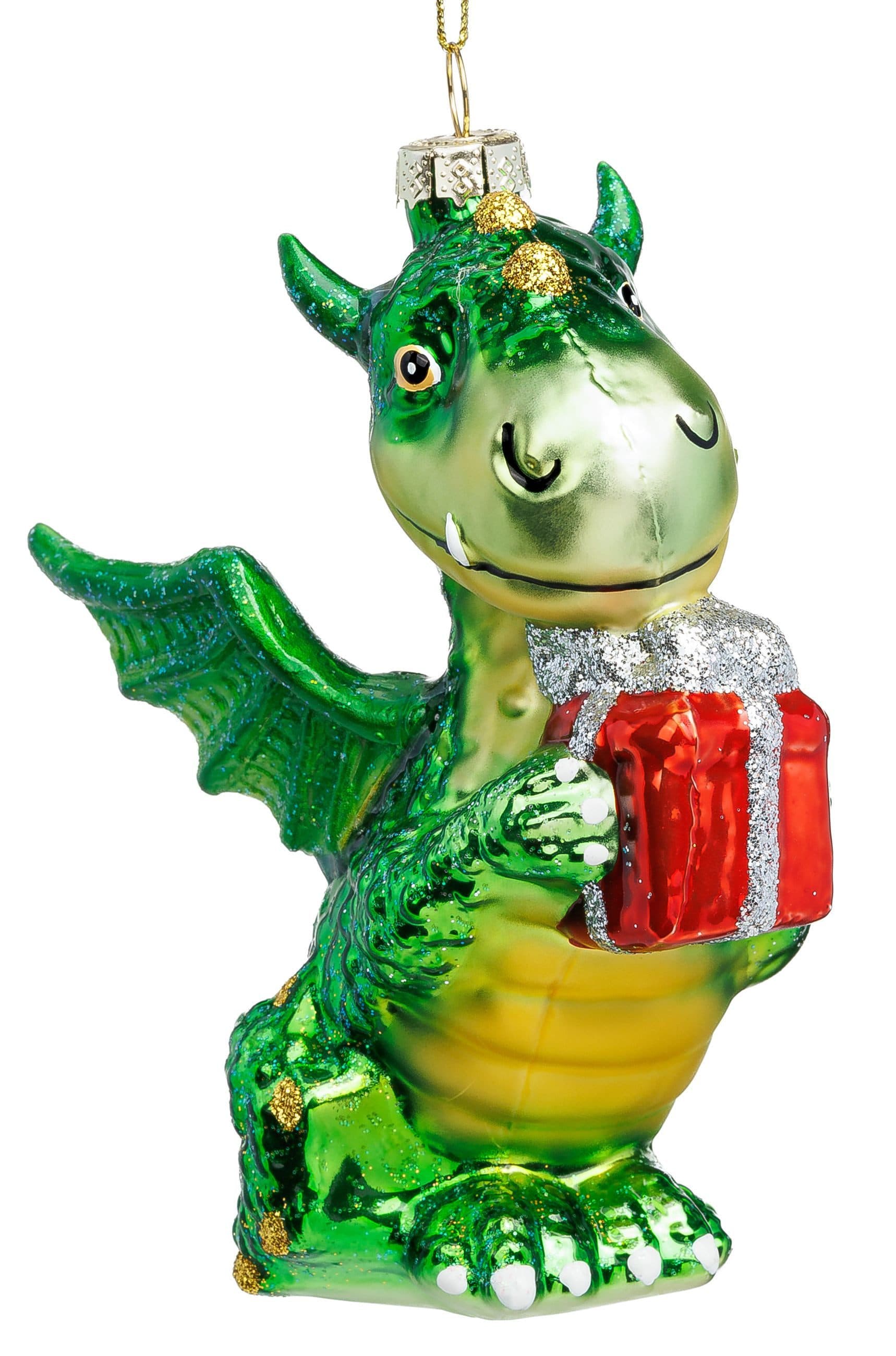SIKORA Weihnachtsbaumkugel Drache mit Geschenk BS057 - Bild 2
