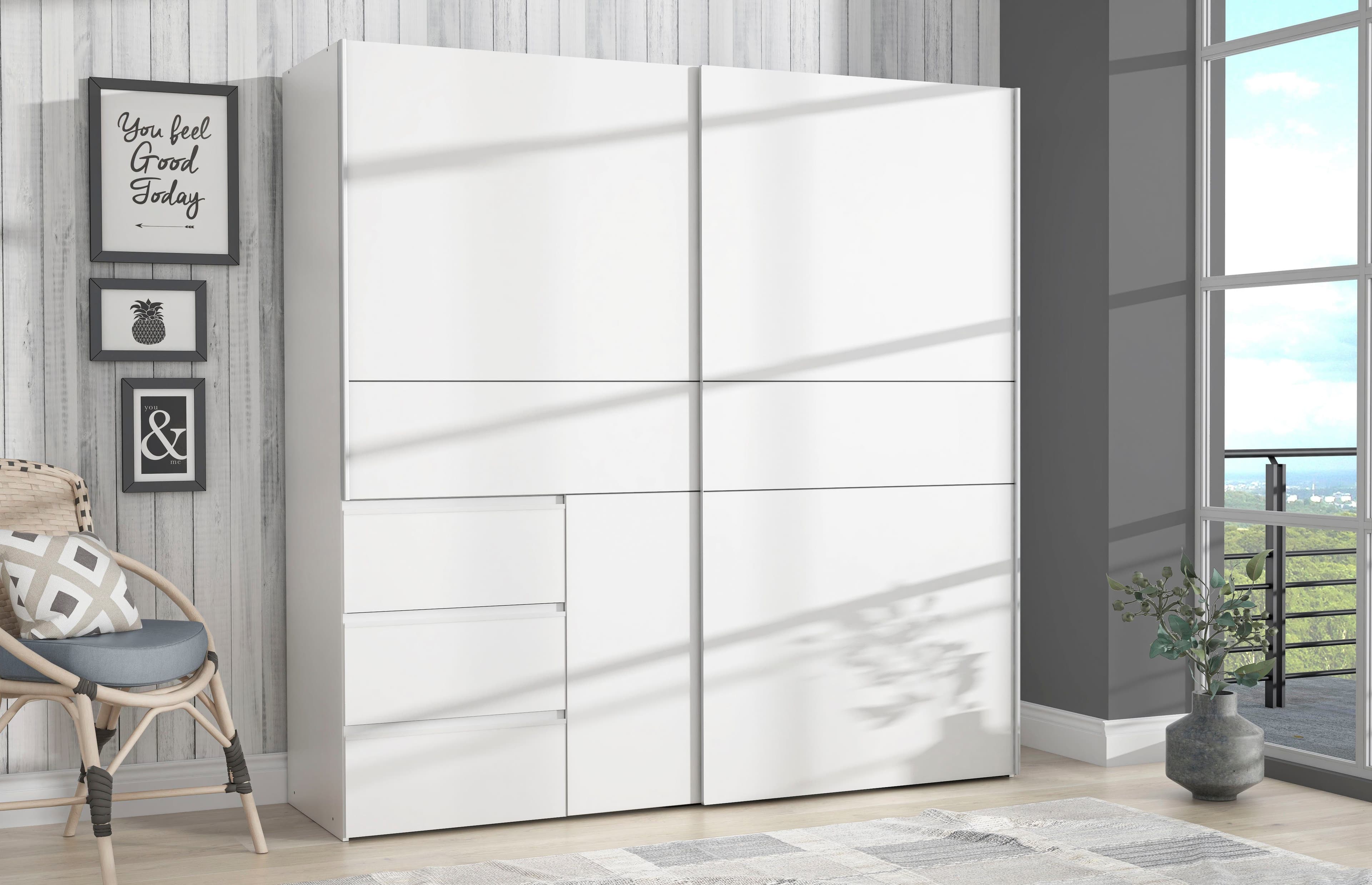FORTE Winn Schwebetürenschrank Weiß 3 Schubladen 200cm - Bild 2