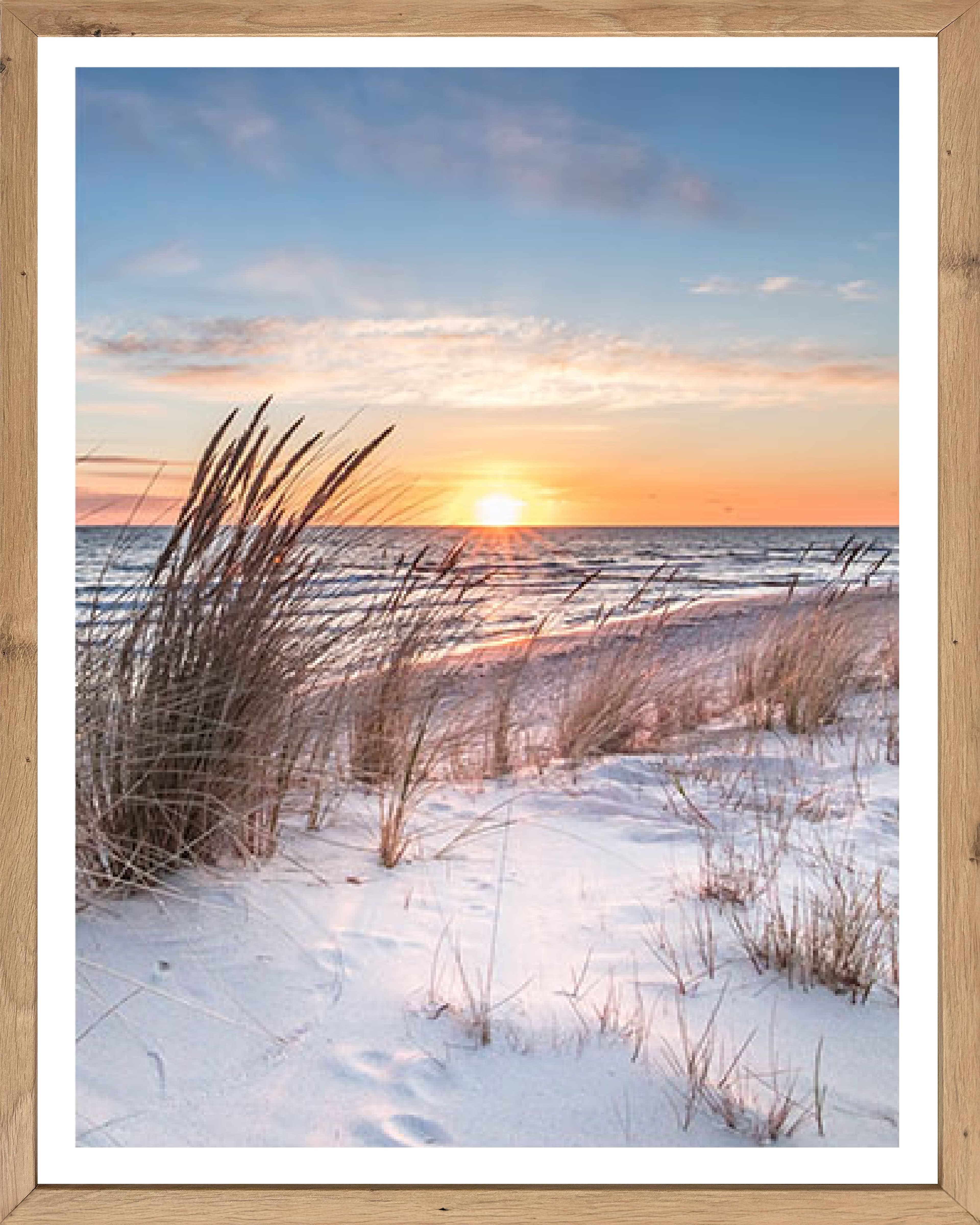 Bönninghoff Bild mit Rahmen, Düne, Gräser, Küste, Landschaft, Meer, Natur, Sonnenaufgang & -untergang, Strand