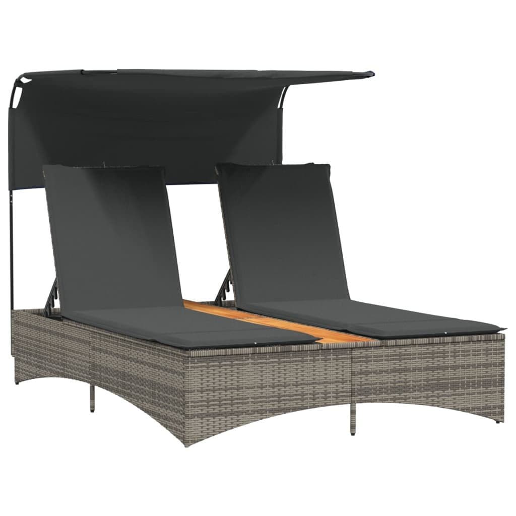 vidaXL Doppel-Sonnenliege Grau Poly Rattan mit Dach - Bild 2