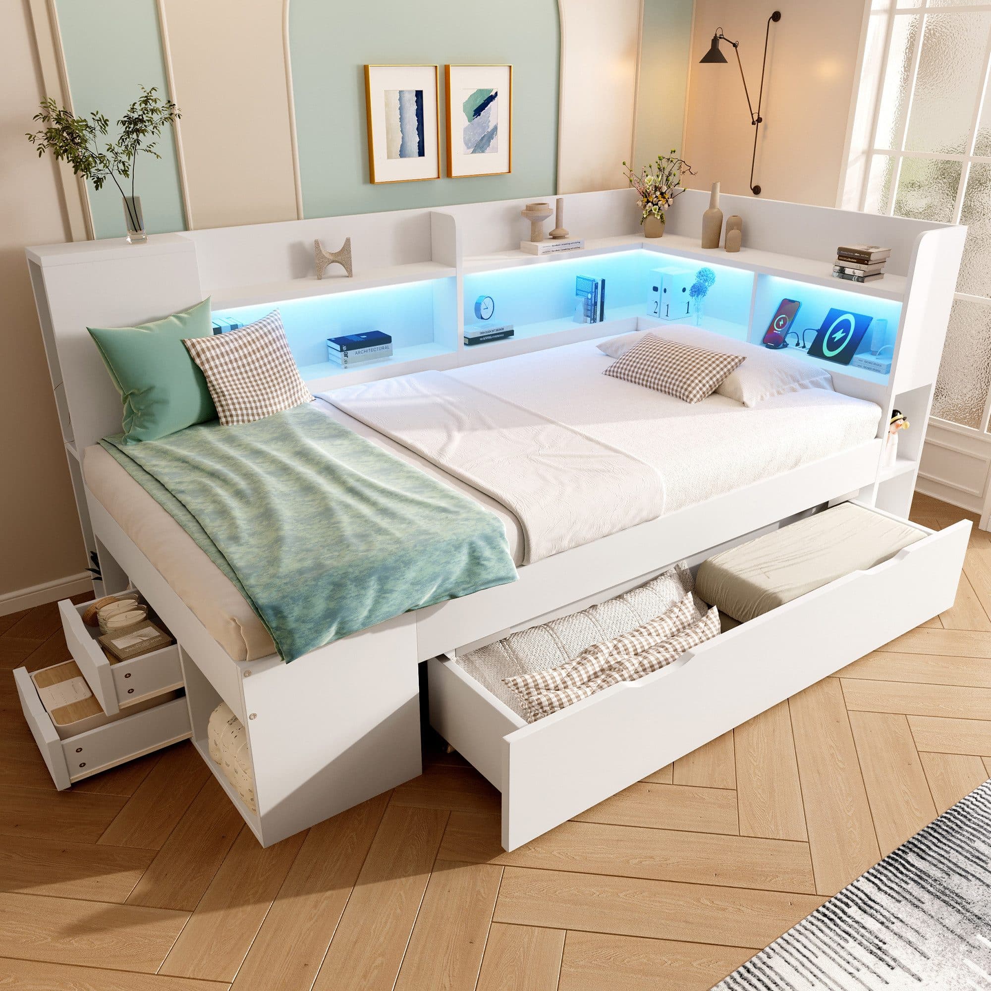 STILVORA Daybett 90x200 Weiß mit LED und USB Stauraum - Bild 2