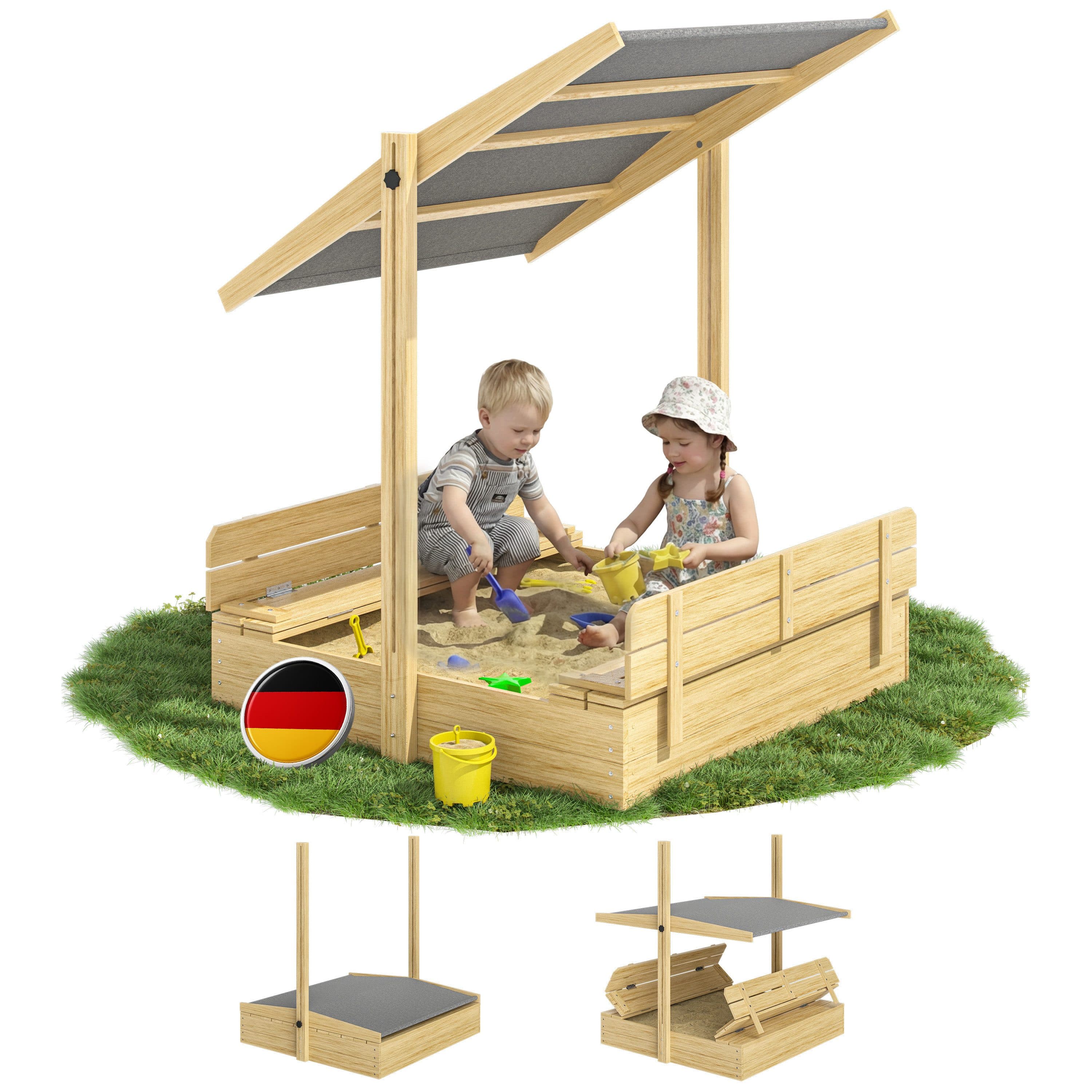 Spielwerk Sandkasten Toni mit Sonnendach und Sitzbank - Bild 2