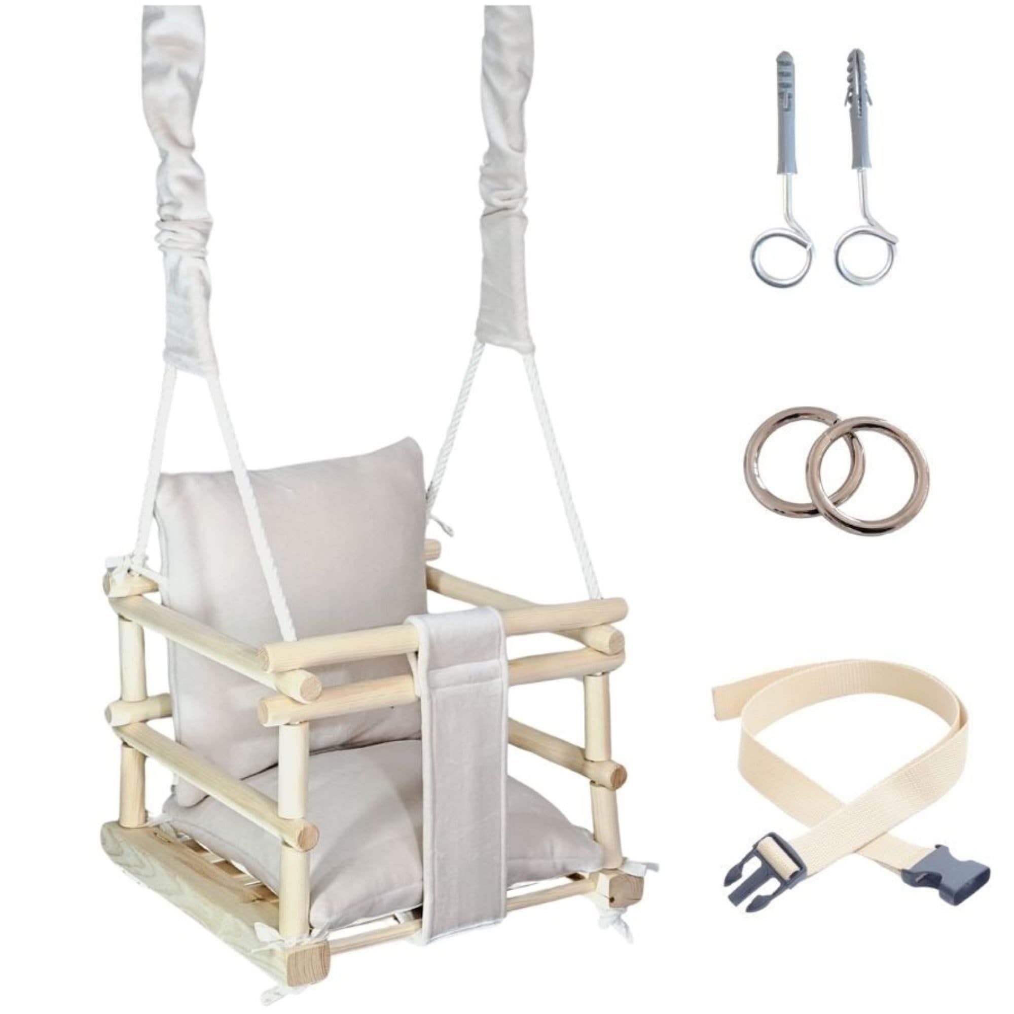 LuMali Babyschaukel 3in1 Naturholz mit Sicherheitsgurt - Bild 2