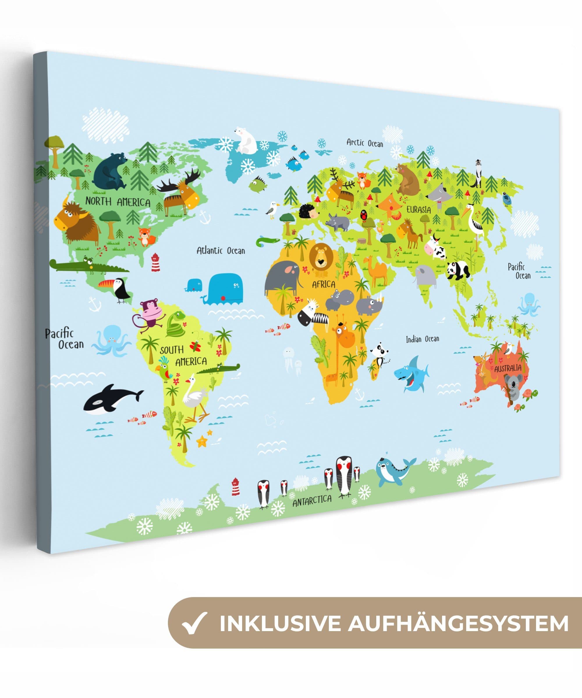OneMillionCanvasses® Leinwandbild Weltkarte Bunt Kinderzimmer Wanddekoration - Bild 2