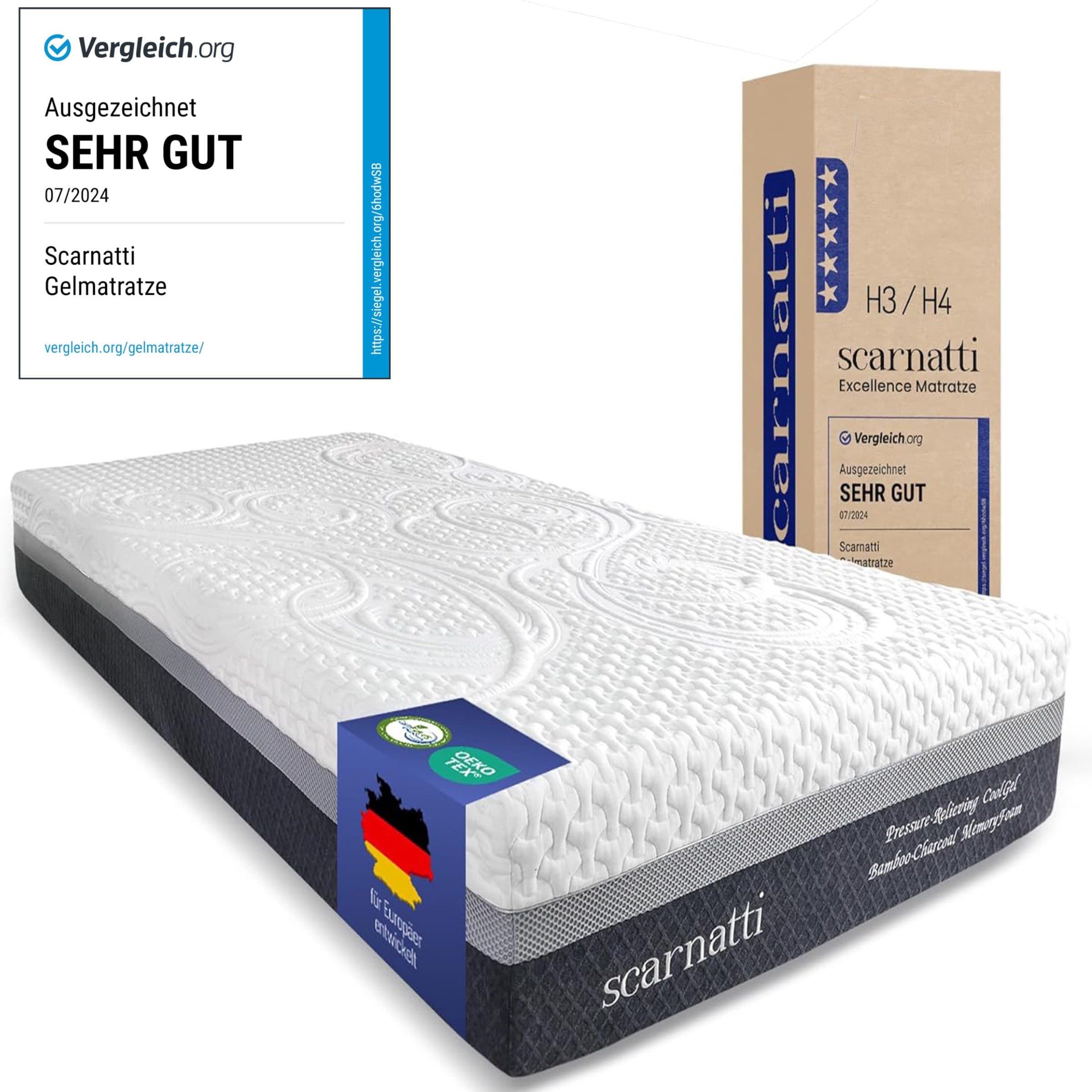 Scarnatti™ Visco-Matratze 27 cm Gel Memory Foam 7 Zonen H3/H4 Bambus-Bezug - Bild 2