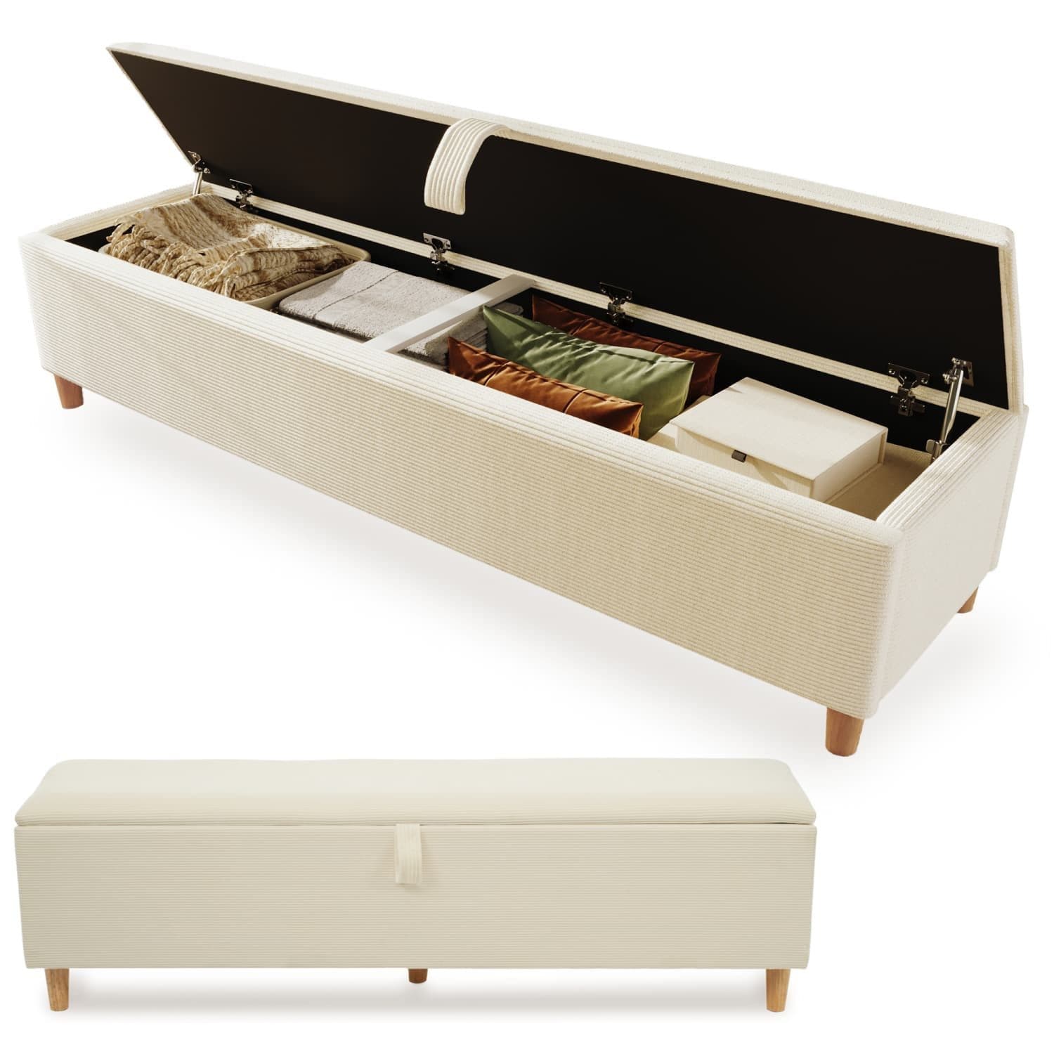 autolock Bettbank mit Stauraum Beige Cordstoff - Bild 2