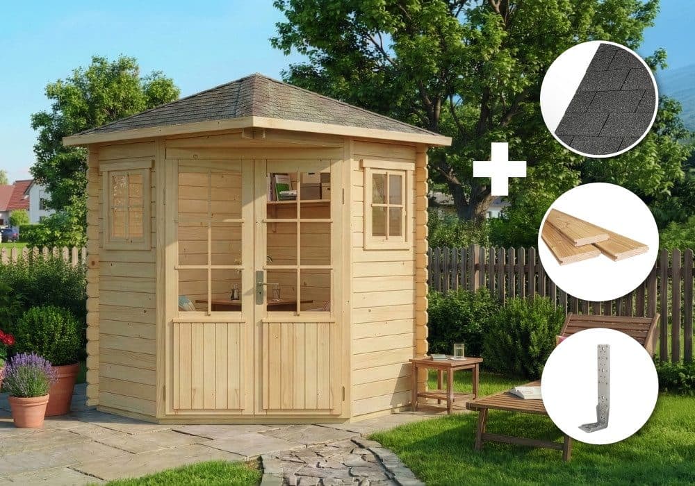 Alpholz Gartenhaus Sunny A 5-Eck Massivholz Set - Bild 2