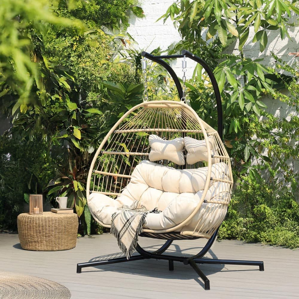 HOME DELUXE Hängesessel LOMA 2 Sitzer Beige Schwarz Faltbar - Bild 2