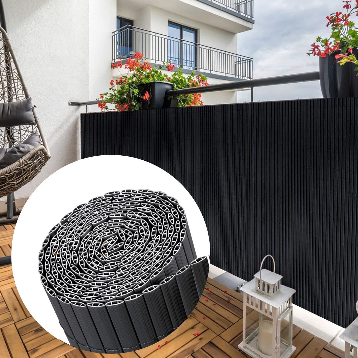 SUNULA Balkonsichtschutz PVC Matte Anthrazit UV-beständig - Bild 2