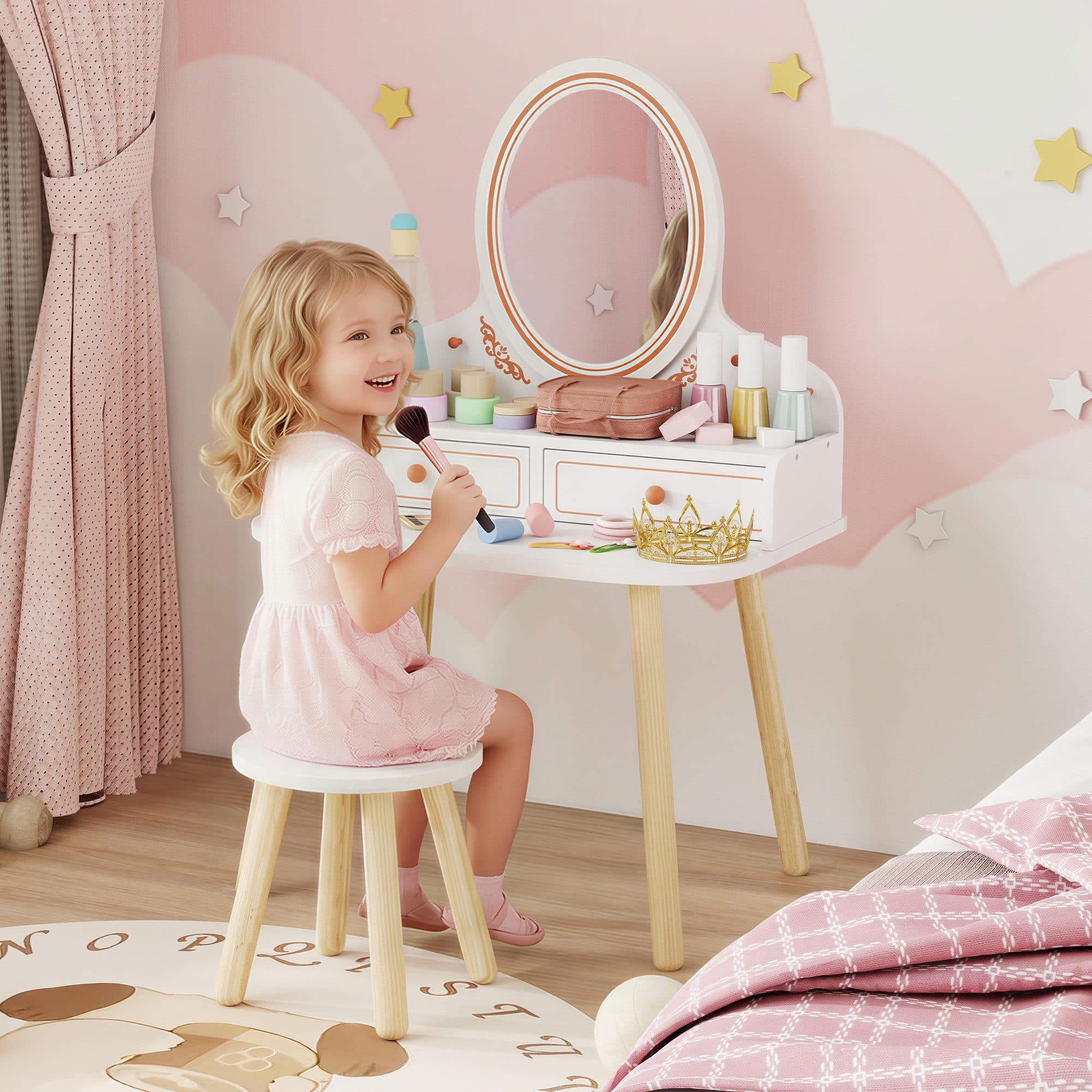 AIYAPLAY Schminktisch mit Spiegel und Schubladen für Mädchen 3-8 Jahre Weiß - Bild 2