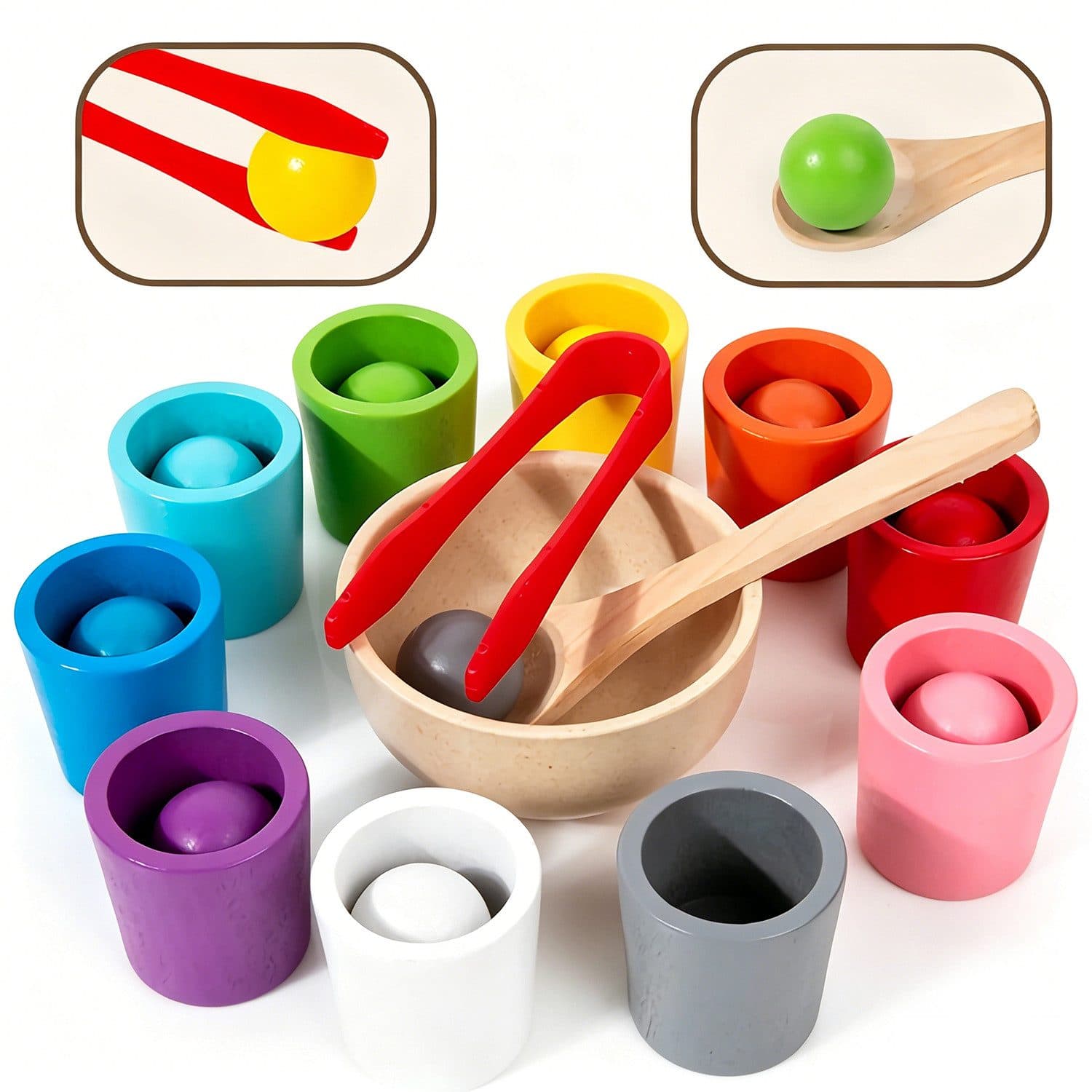 AIMAX Montessori Lernspielzeug Holz Sortier Set mit 10 Kugeln & Bechern - Bild 2
