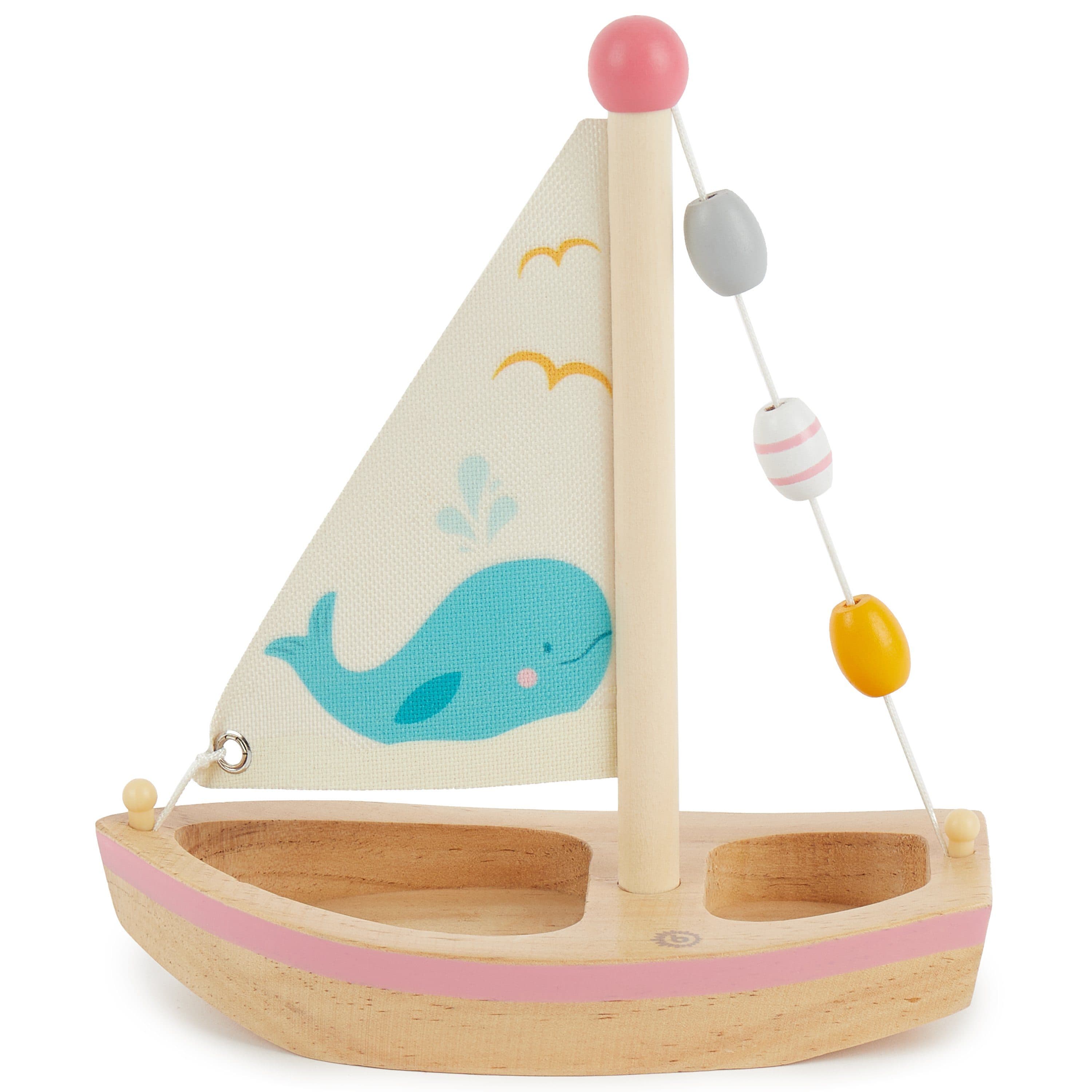 BIECO Segelboot Spielzeug Kinder Holz Wasserspielzeug Rosa 20x18cm