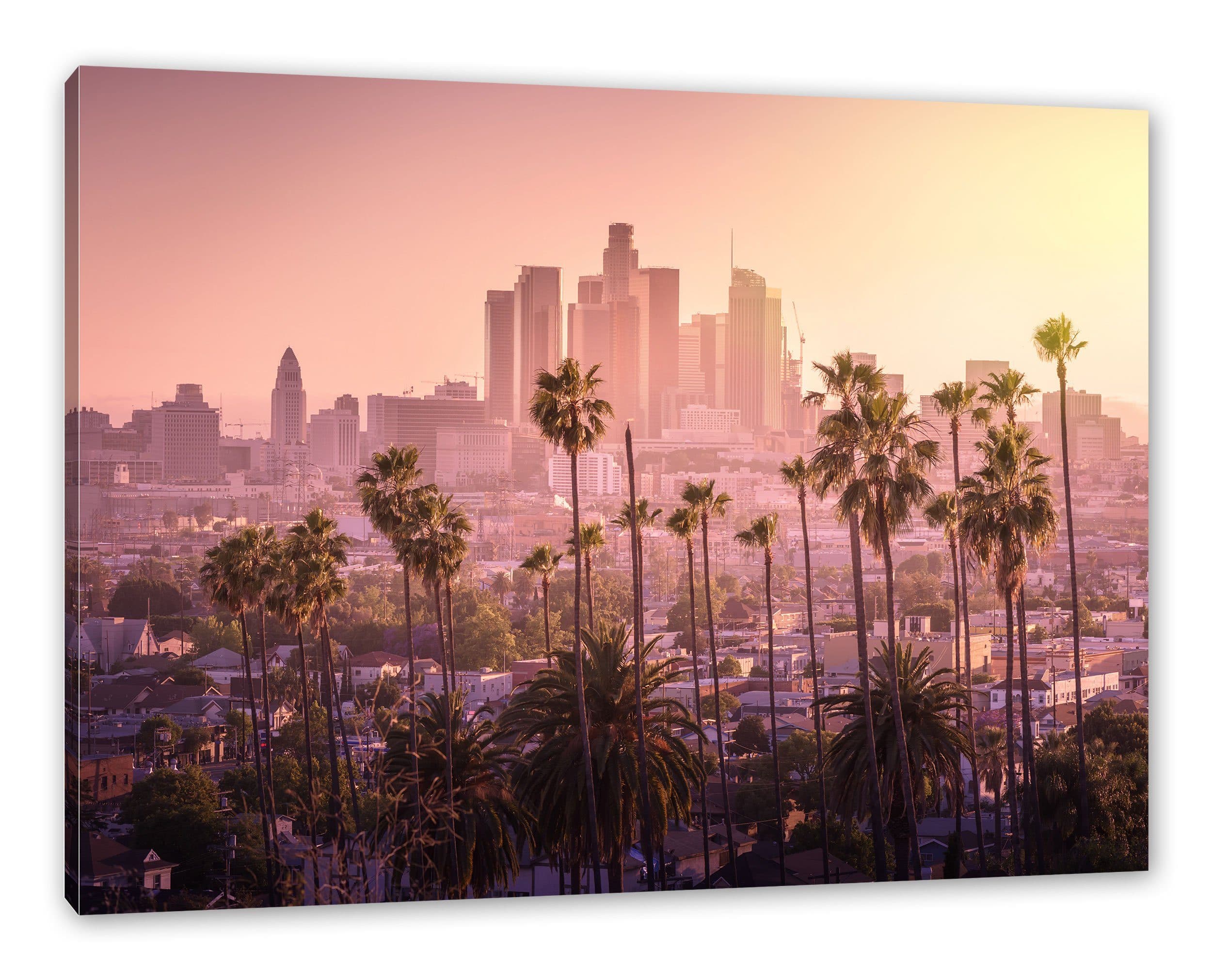 Pixxprint Leinwandbild Palmen vor Skyline Los Angeles Bunt - Bild 2