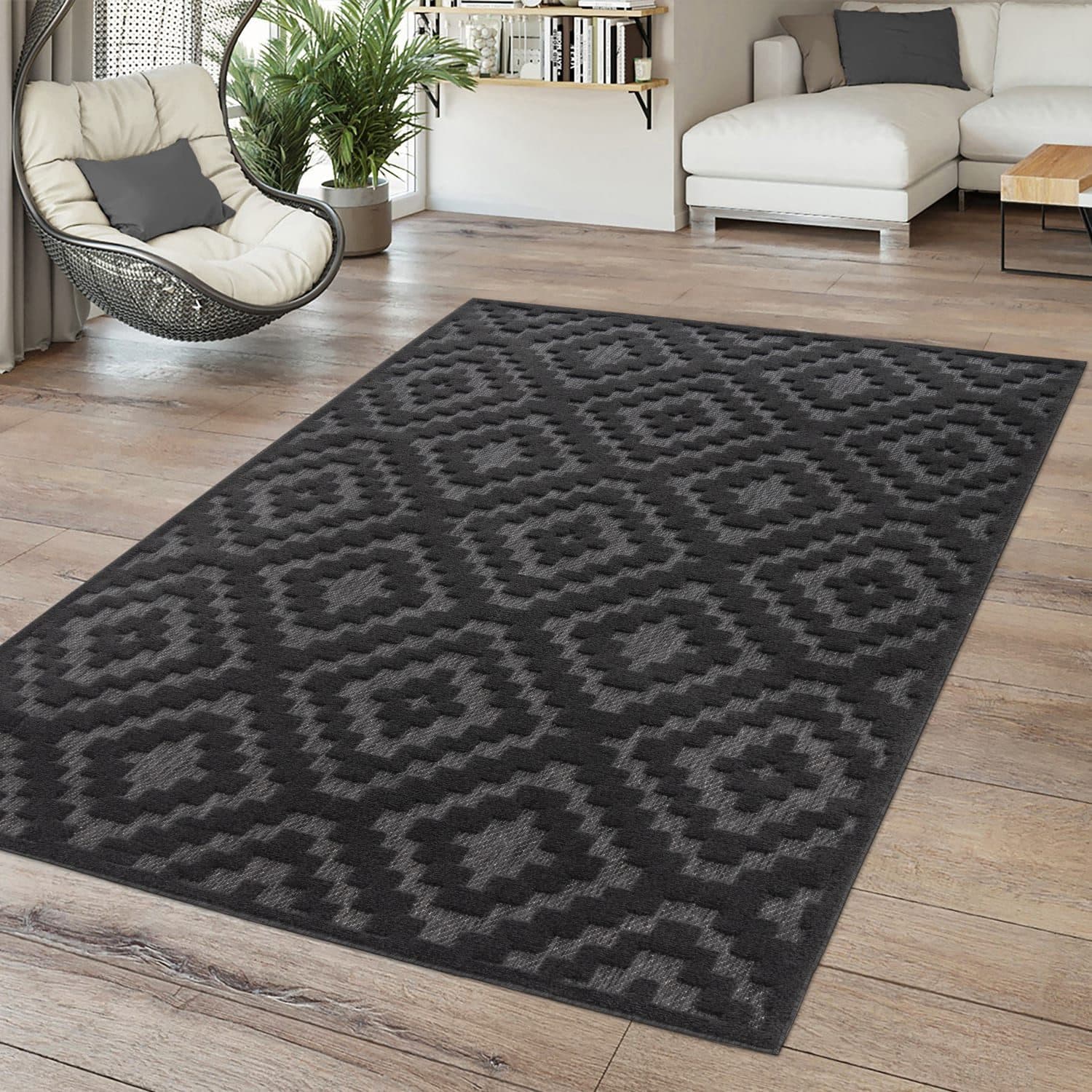 TT Home In- & Outdoor Teppich Anthrazit Geometrisch 3D-Effekt - Bild 2