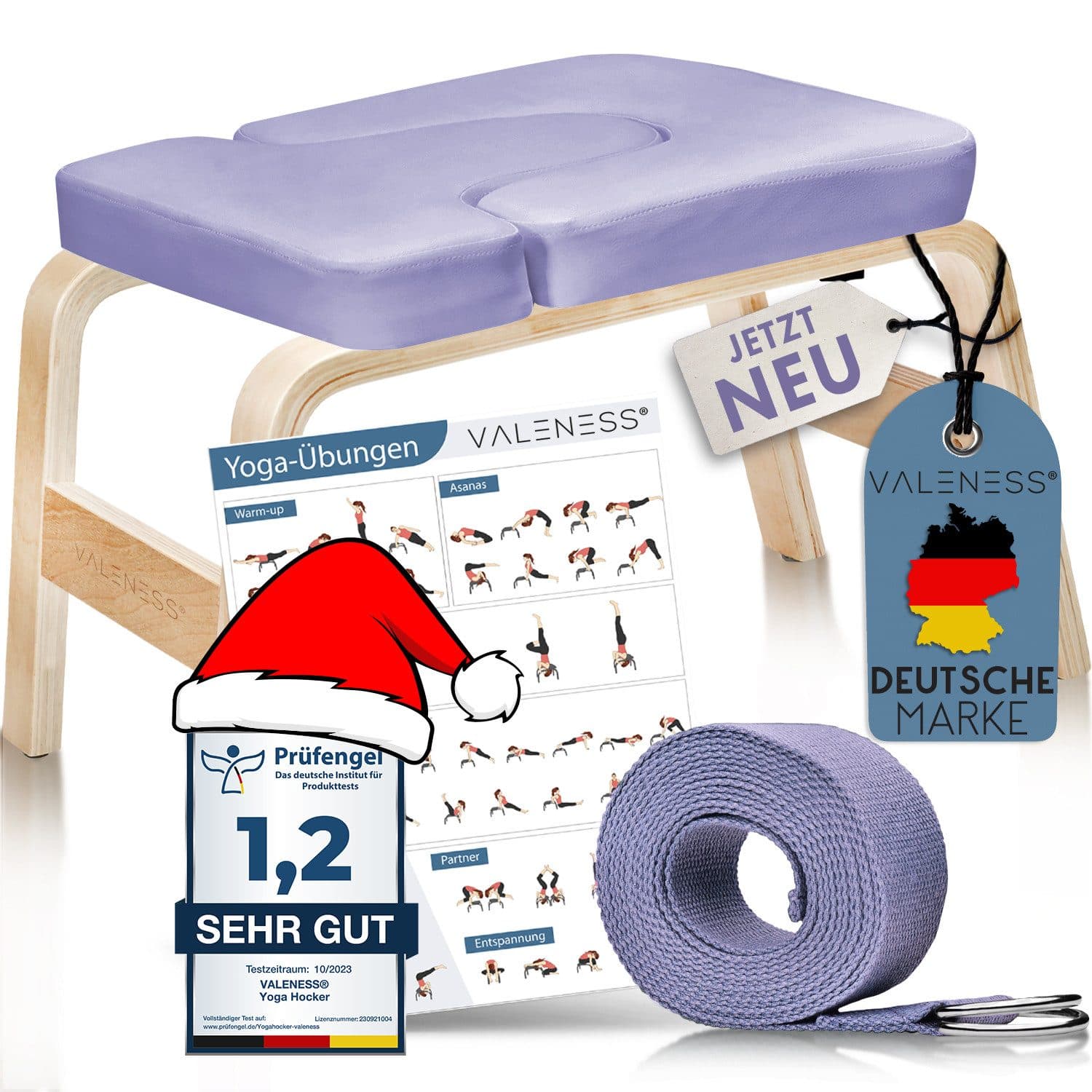 VALENESS Kopfstandhocker Yoga Hocker aus massivem Holz inkl. Zubehör - Bild 2