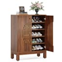 Tribesigns Schuhschrank 5-stöckig Braun mit runden Lamellentüren Bild 2