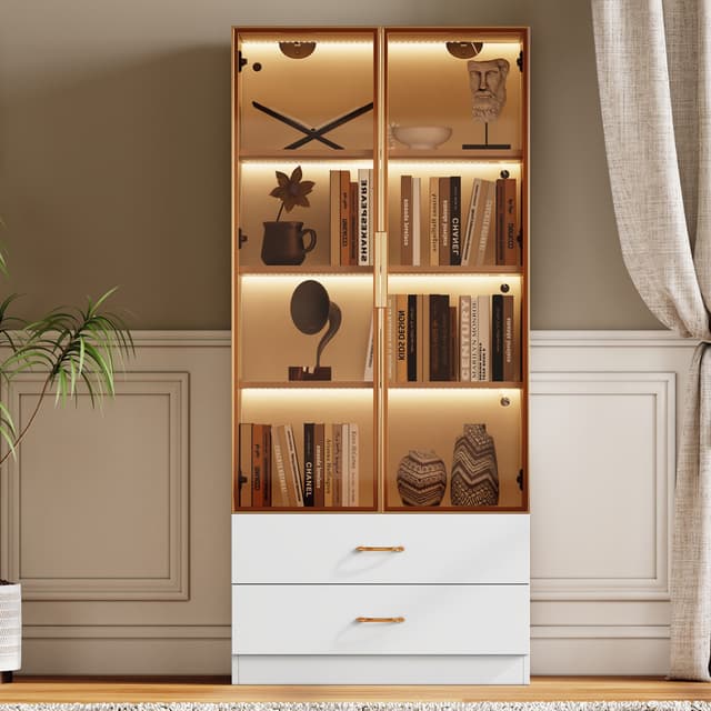MODFU Vitrine LED-Badezimmerschrank: Modernes Design mit Lichtleiste und Glastür