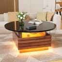 TWSOUL Couchtisch Rund Wohnzimmertisch Hochglanz mit 2 Schubladen und Stauraum, Sofatisch Beistelltisch mit LED inkl. APP, Holz&Glas-Seitenwand Bild 2