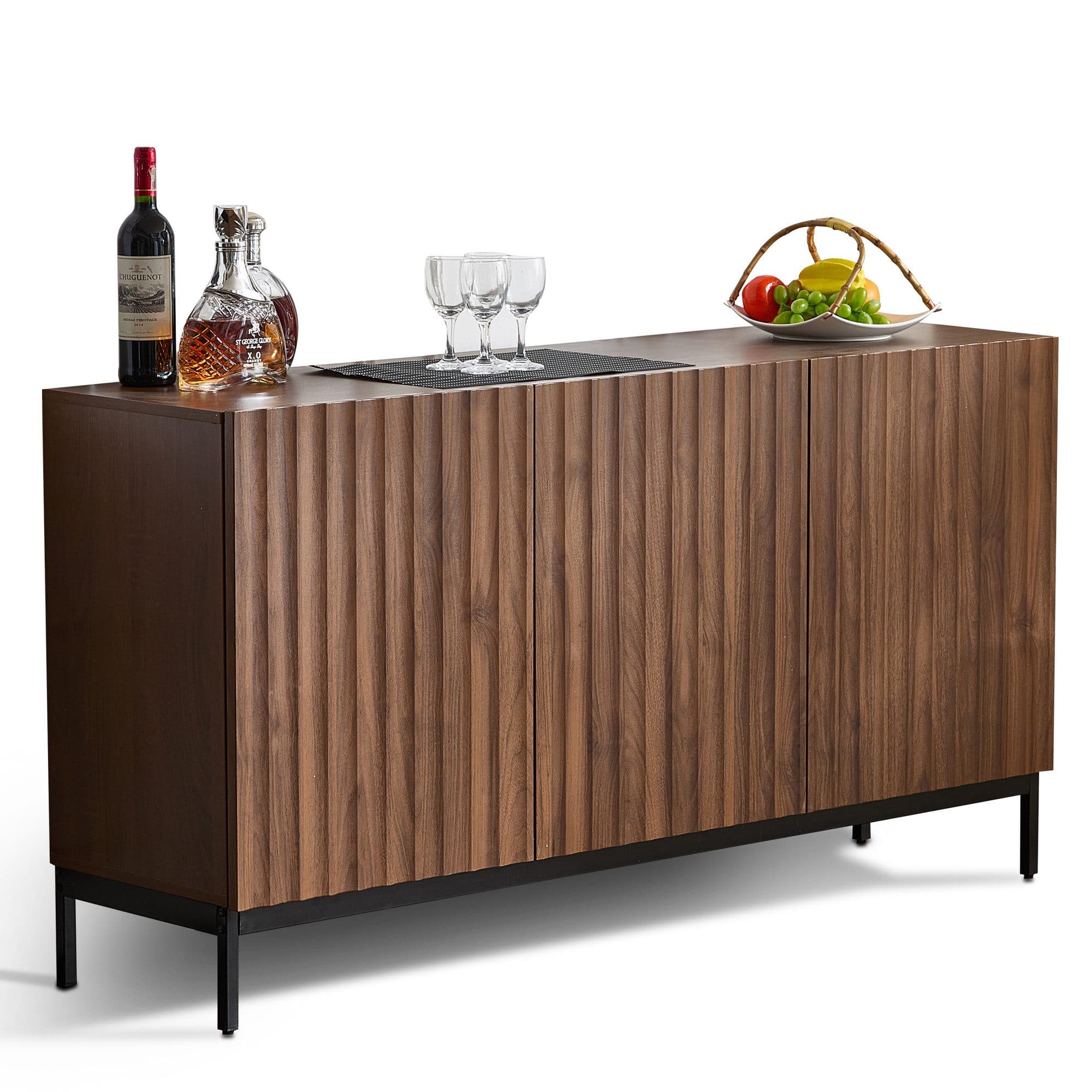 Merax Sideboard Skandi 3 Türen Dunkelbraun mit Metallfüßen - Bild 2